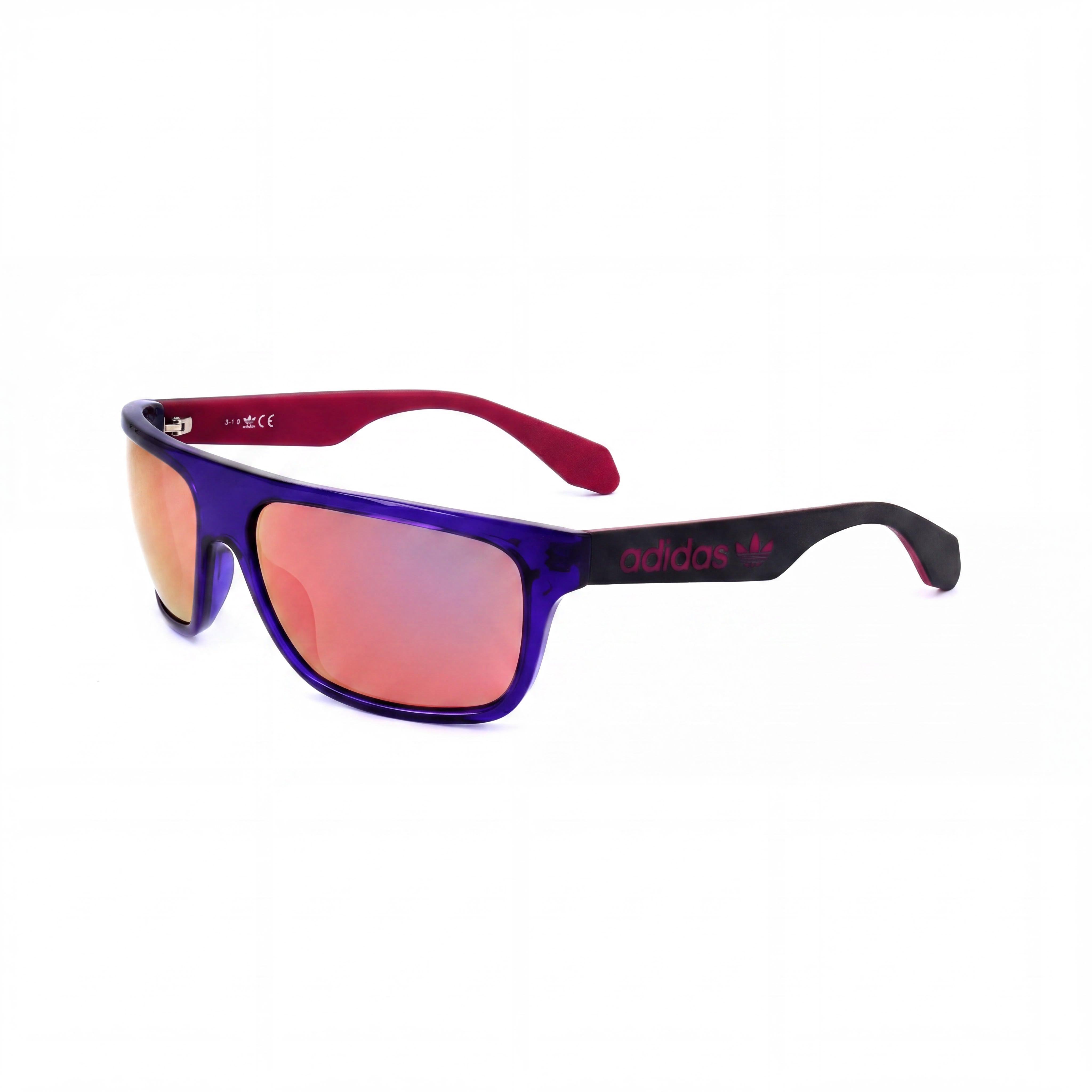 Gafas de sol unisex adidas Originals OR0023 con montura de plástico, no polarizadas, con degradado violeta, rojo brillante y espejo morado, 59 mm, Photo 1