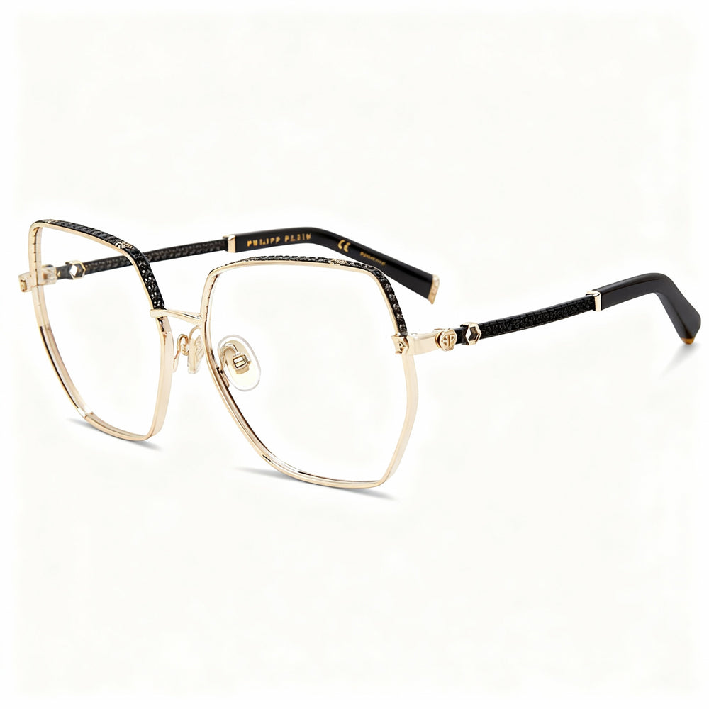 Gafas de sol Philipp Plein Vpp054s para hombre, de metal, no polarizadas, con montura completa irregular, en oro rosa y negro, de 57 mm