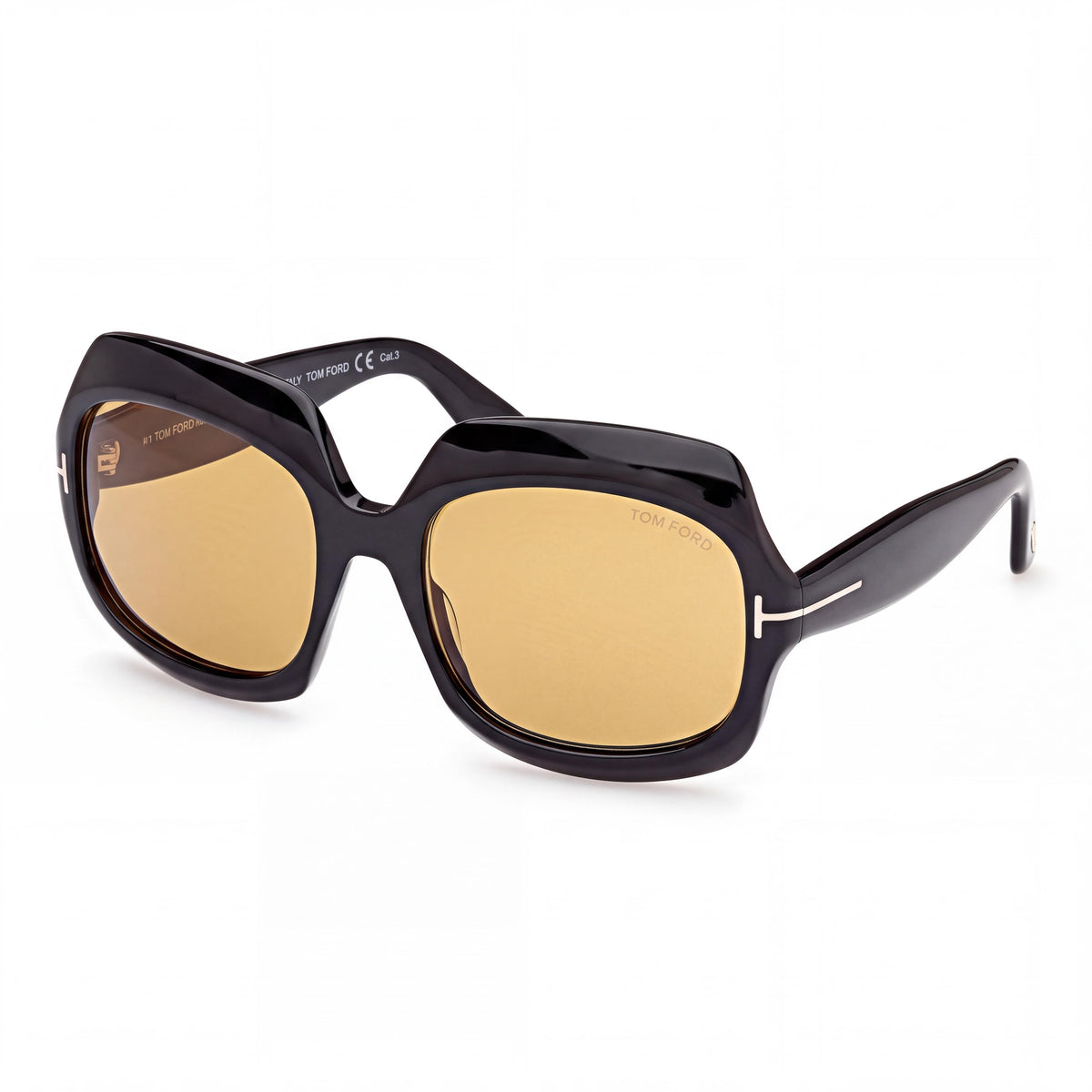 Tom Ford Ren FT1155 Women's Black Yellow Brown Acetate Square Brown Lenses UV Protection Sunglasses 60mm, Photo 1