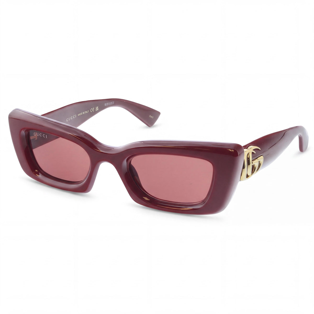 Gucci Classic Women's Burgundy Acetate Frame Black Lens Sunglasses, 49mm Lens, 18mm Bridge, 145mm Temple, Photo 1