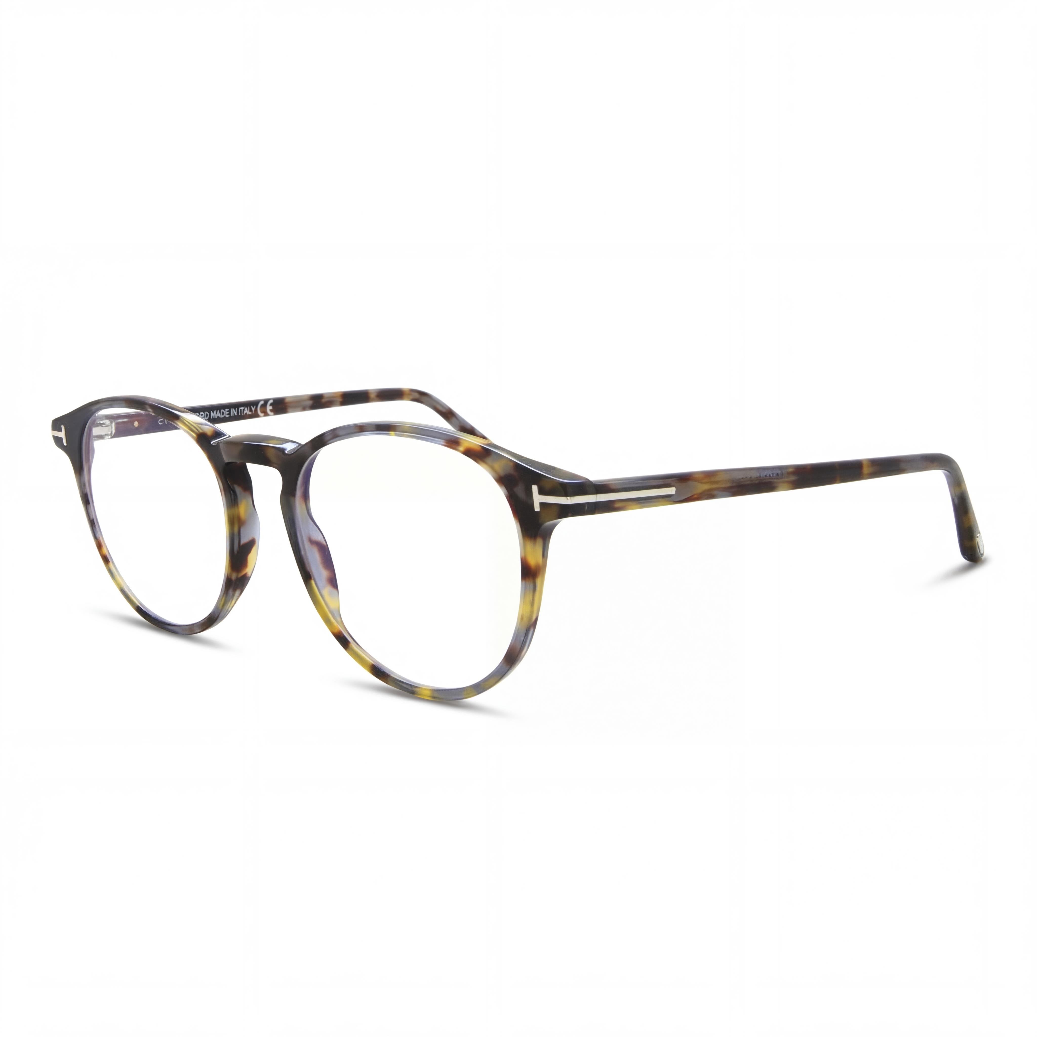 Tom Ford Ft5803-b Men's Shiny Vintage Grey Havana Blue Pantographed Plastic Eyeglasses 51mm, Photo 1
