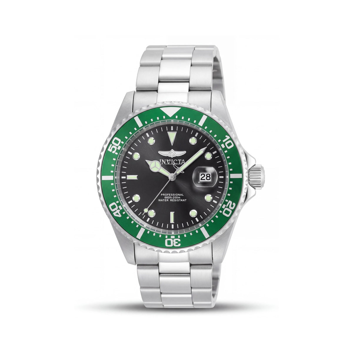 Invicta 22019 Men's Stainless Steel Green Dial Quartz Watch with Luminous Hands, Magnified Date & Unidirectional Bezel 43mm, Photo 1
