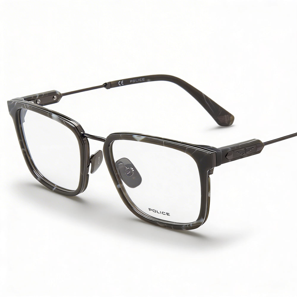 Gafas de policía clásicas para hombre con montura de pistola brillante y lentes de plástico
