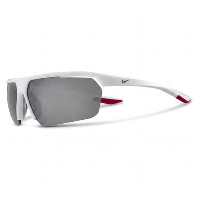 Nike Gale Force Unisex Rectangular Plastic Sunglasses White Wolf Grey Silver Flash Frame Grey Silver Mirror Lens 71mm