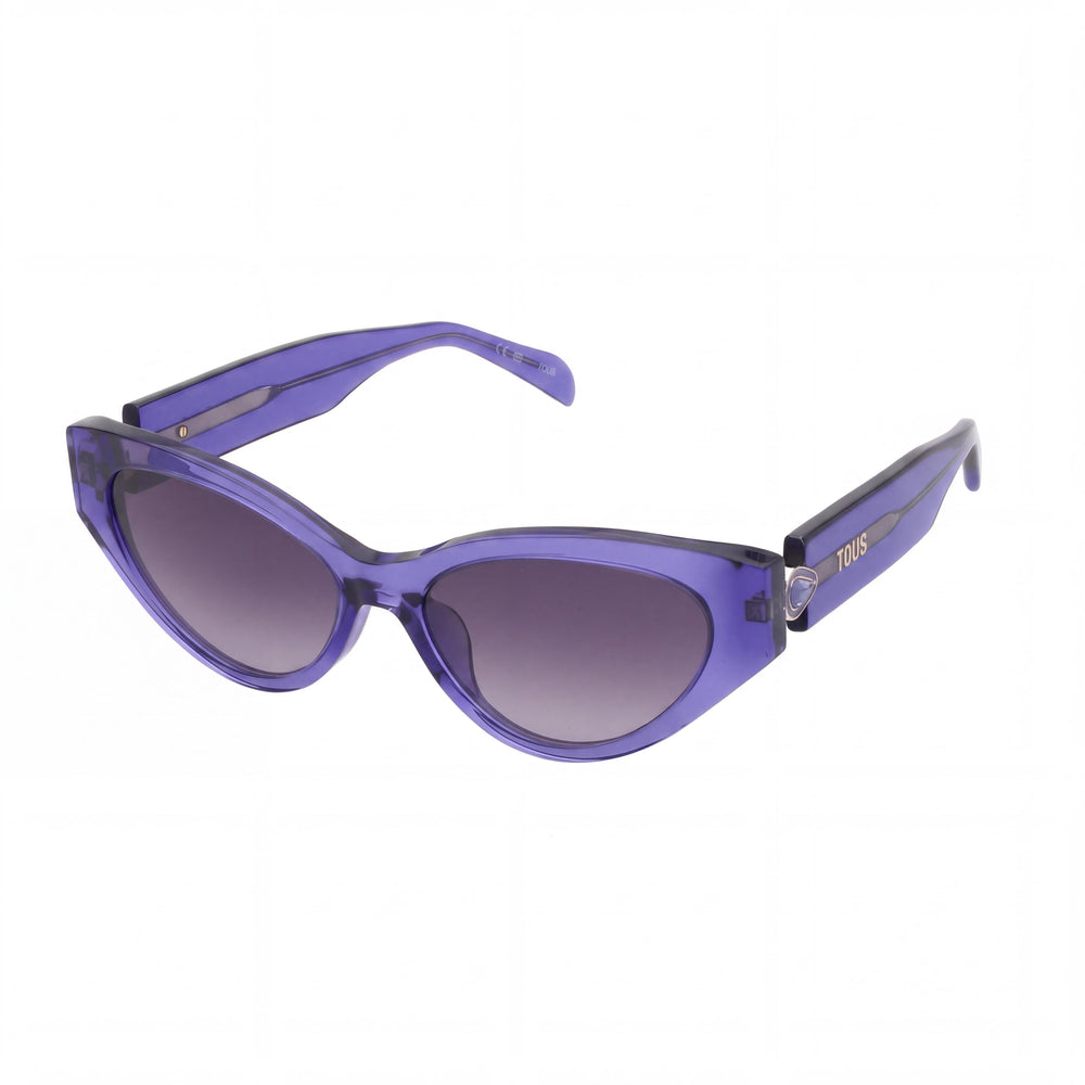 Gafas de sol para mujer TOUS STOB84S de acetato transparente brillante, estilo casual, en color violeta con lentes degradadas violeta de 55 mm
