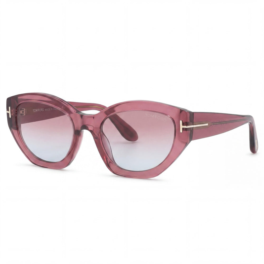 Gafas de sol Tom Ford Penny FT1086 para mujer, estilo ojo de gato, montura rosa transparente, lentes rosa degradado, 100 % protección UV, 55 mm
