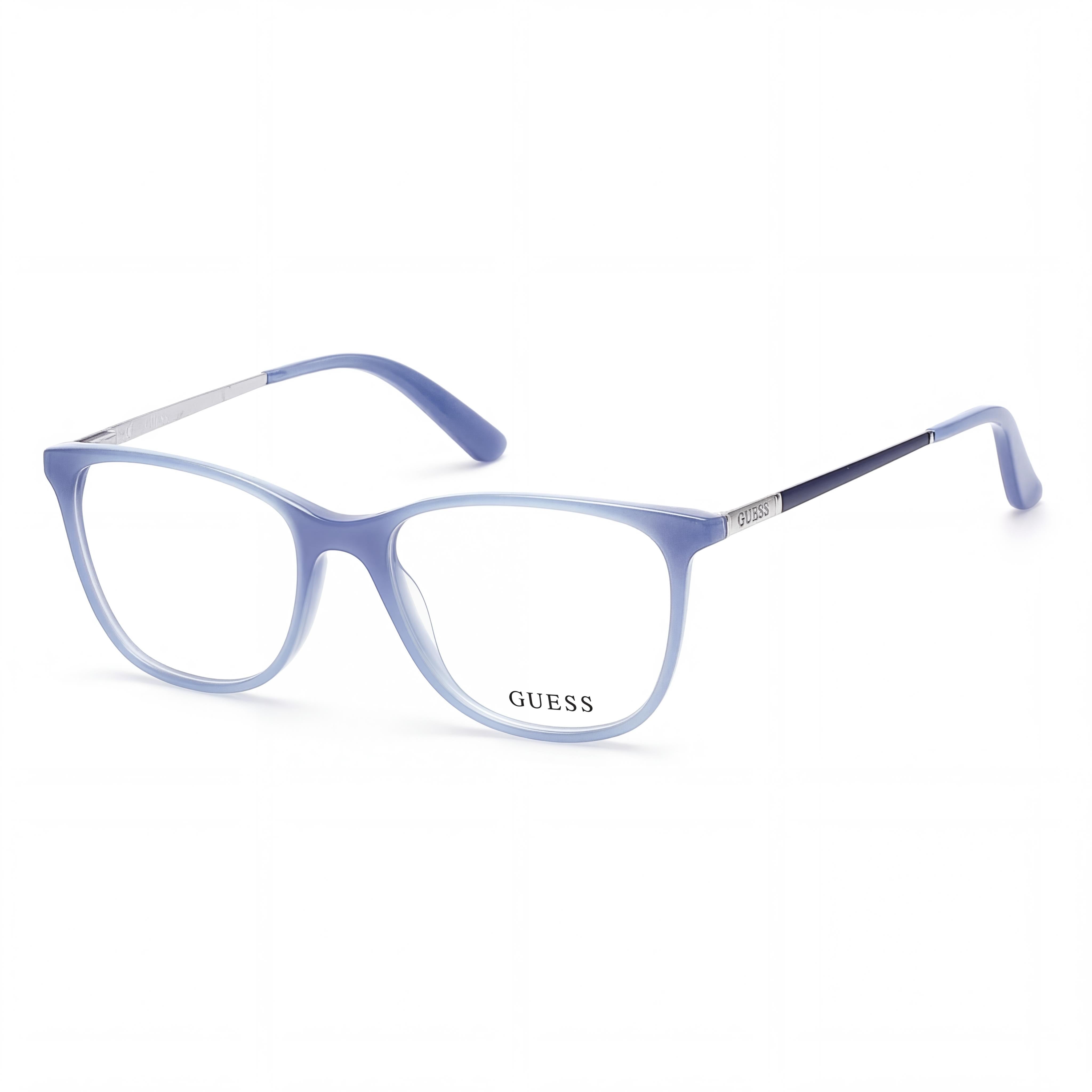 Guess Gu2566 C49 Unisex Cat-Eye Style Eyeglasses with Shiny Light Blue Plastic Frame, 49mm Lens Width, Photo 1