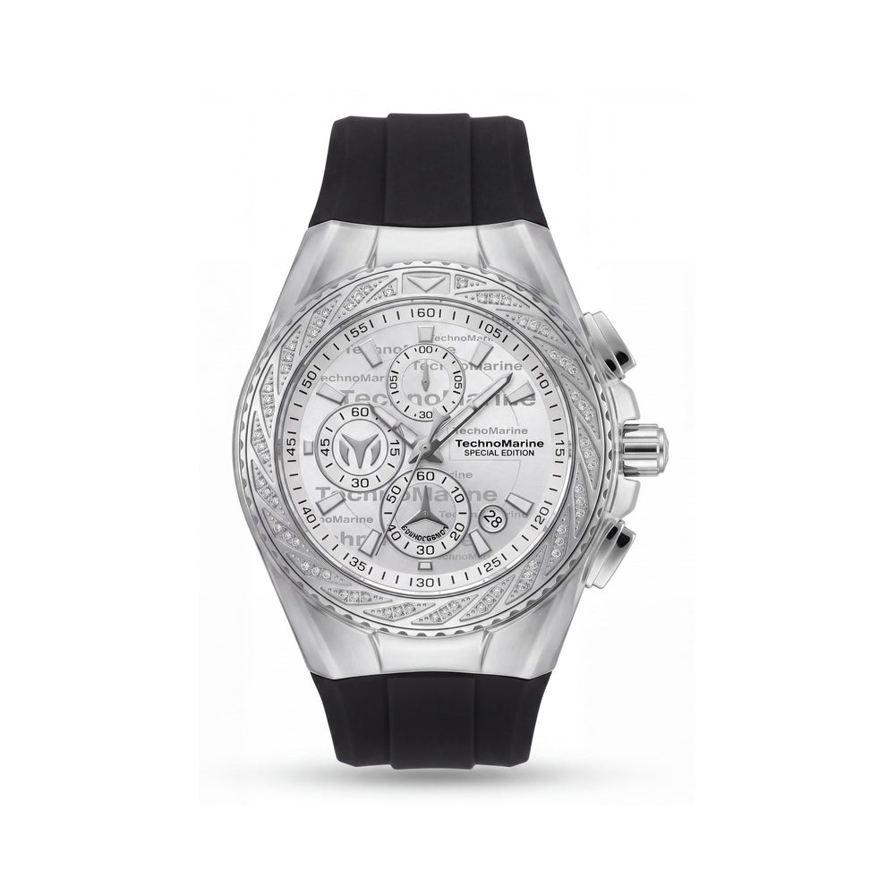 Technomarine Cruise TM-125014 Reloj Unisex de Cuarzo 44mm de Acero Inoxidable Plateado, Correa de Silicona, 20 ATM