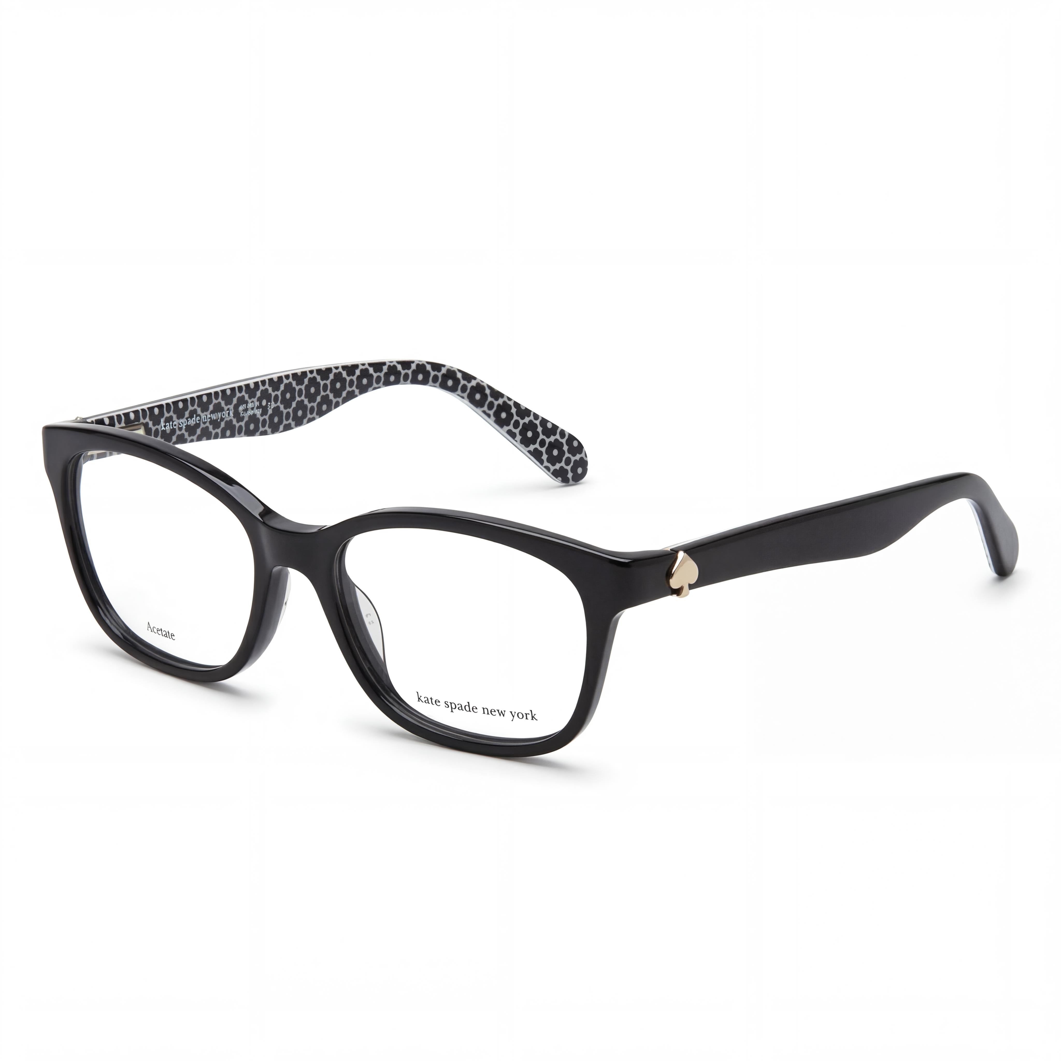 kate spade new york Brylie Unisex Negro Estampado Acetato Rectángulo Gafas Ópticas de Montura Completa 50mm, Photo 1