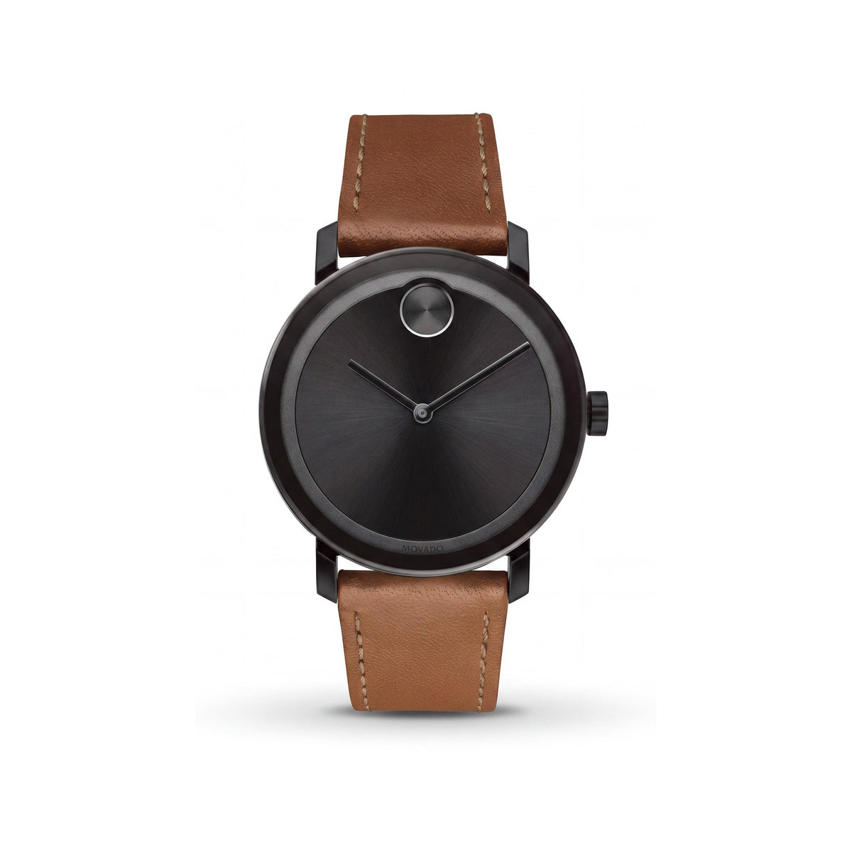 Movado BOLD Evolution Men's 40mm Black Ion-plated Stainless Steel Case Cognac Leather Strap Watch, Photo 1