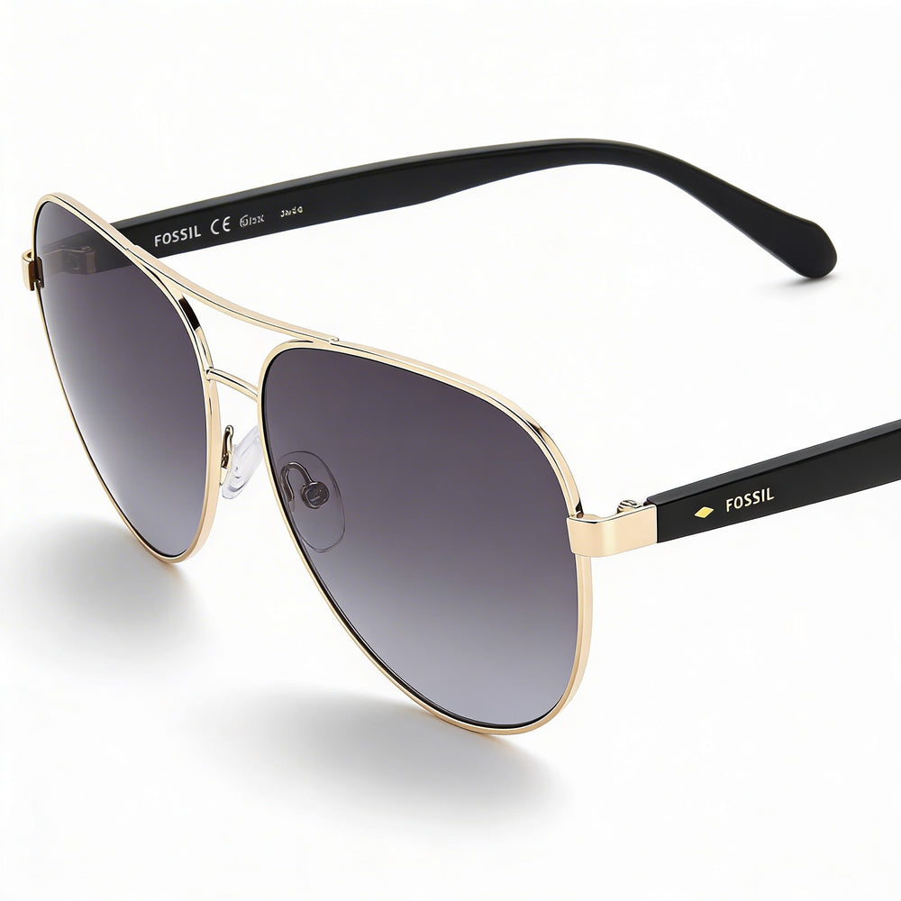 Gafas de sol Fossil Fos 3150/G/S para mujer, de acero inoxidable, con protección UV, color dorado claro, gris oscuro, 60 mm