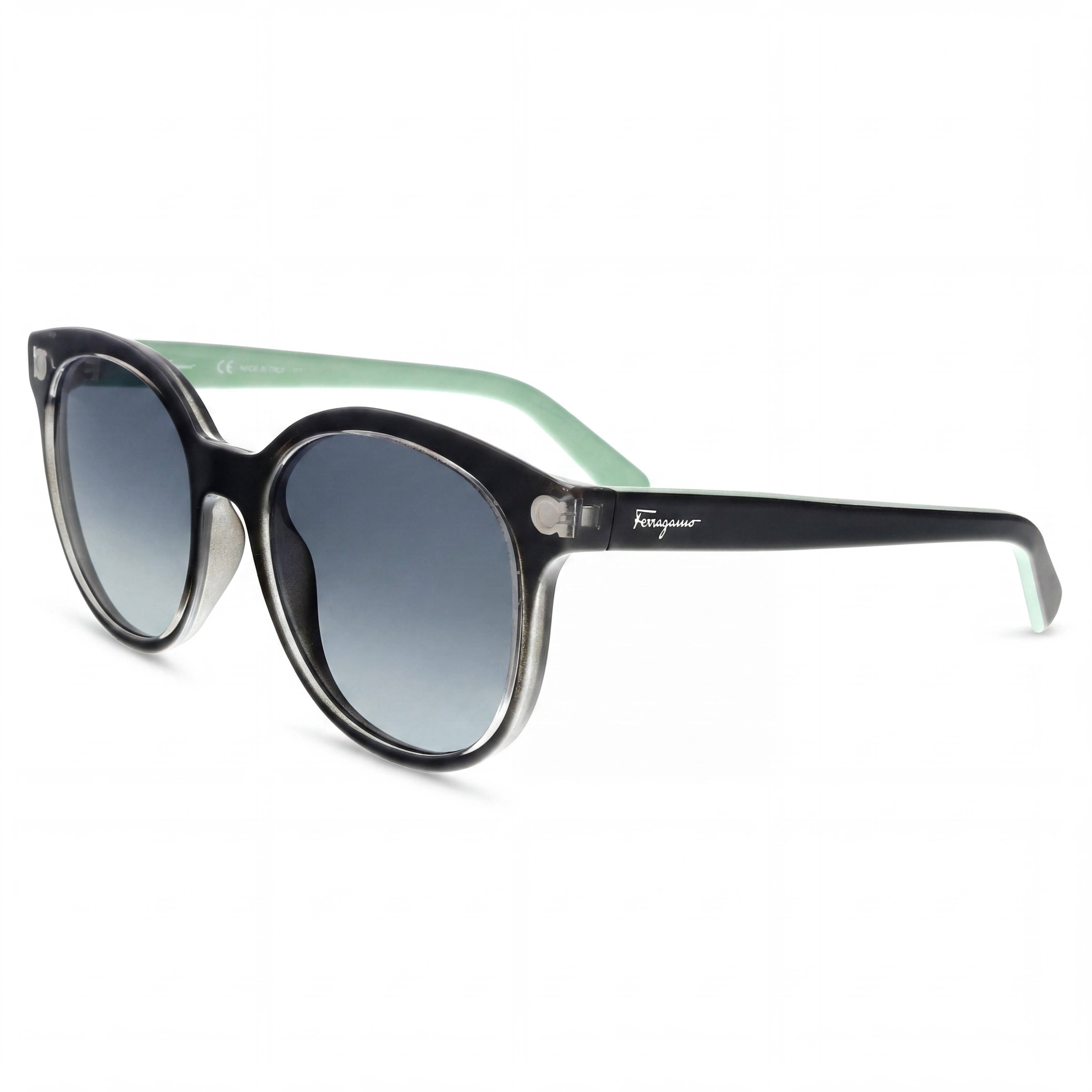 Ferragamo Classic Women's Crystal Black Green Grey Gradient Plastic Frame Grey Gradient Lenses UV Protected 53mm, Photo 1