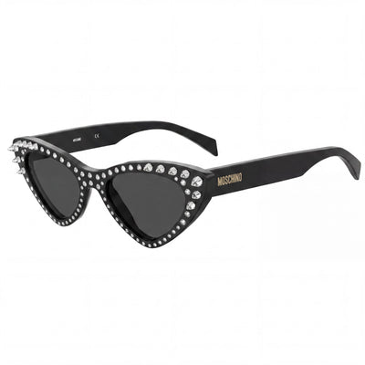 Moschino Casual Women's UV Protection Sunglasses, Black Dark Grey Plastic Frame, Black Lenses, 52mm