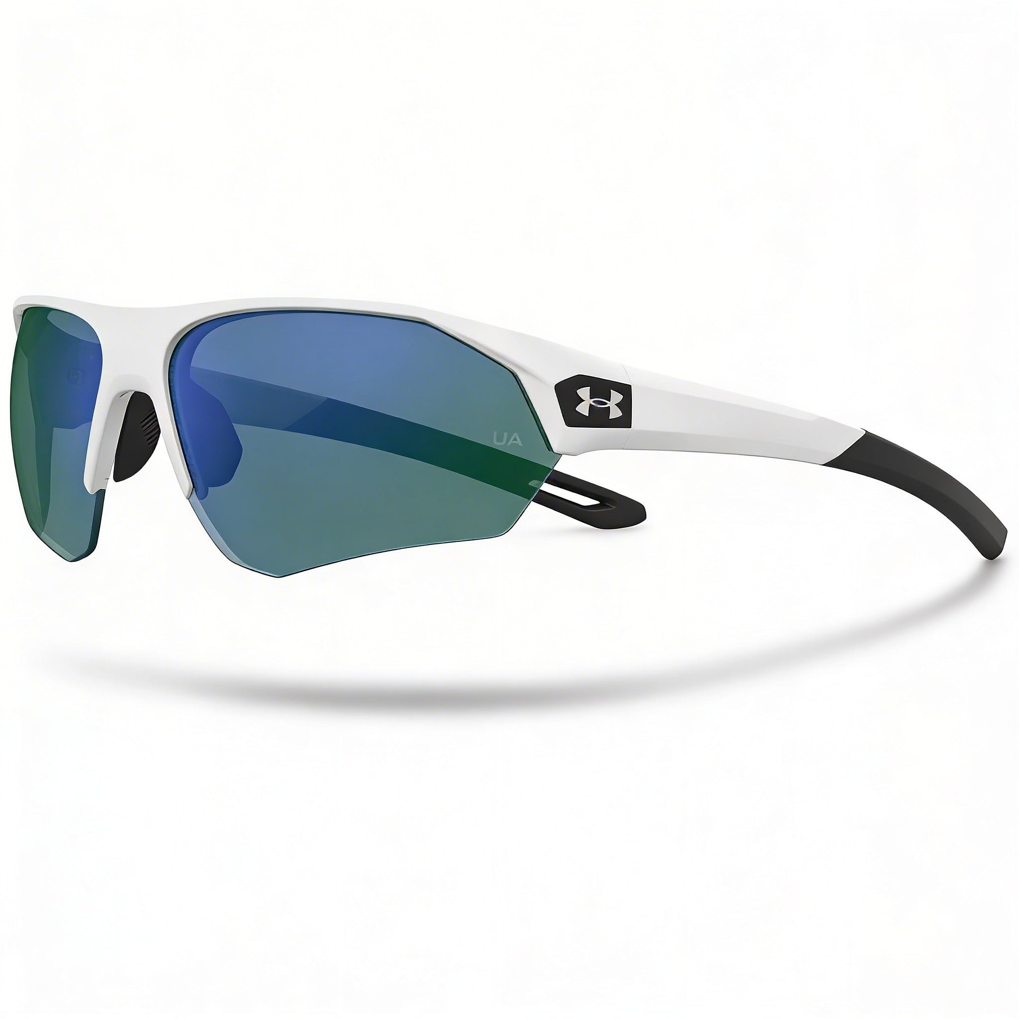Gafas de sol unisex Under Armour Playmaker Wrap, armazón blanco y negro, lentes verdes multicapa no polarizadas, protección UV, 72 mm, Photo 1