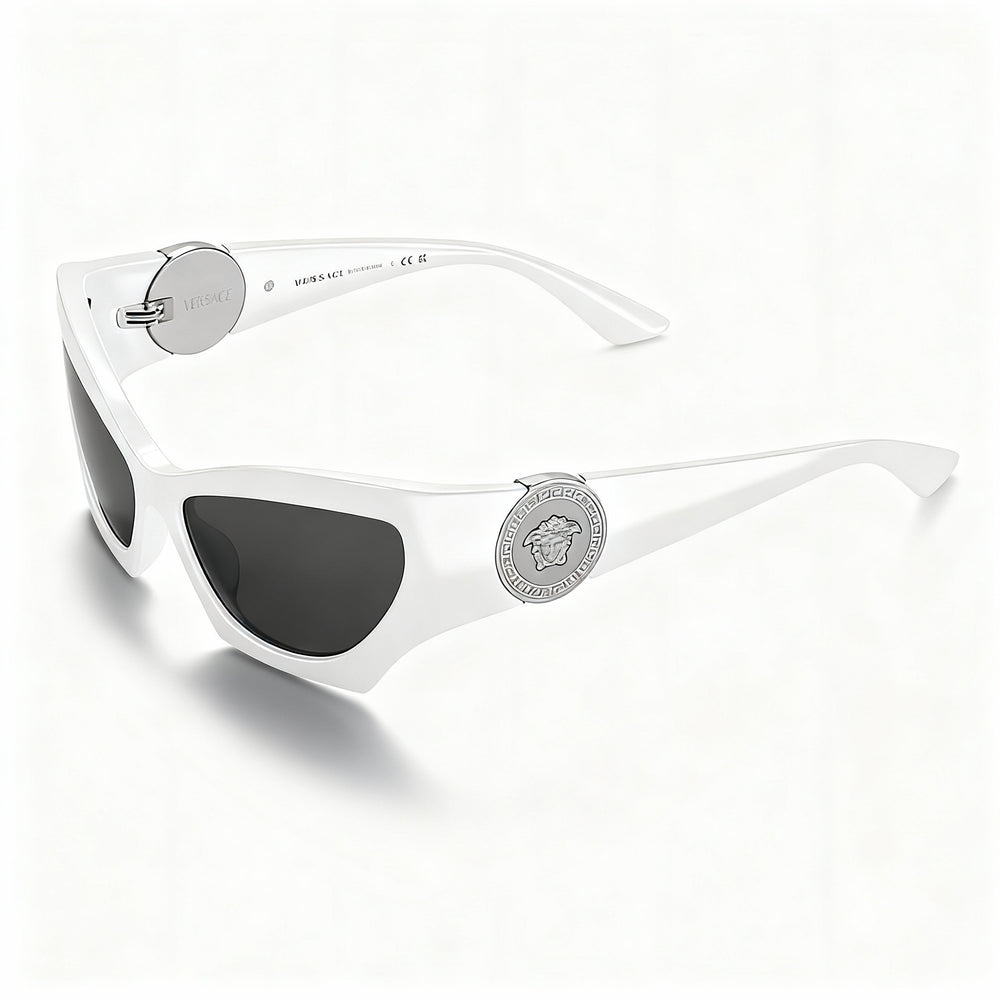 Gafas de sol Versace Classic de acetato para mujer, montura blanca, lentes grises no polarizadas, talla 60-16-125