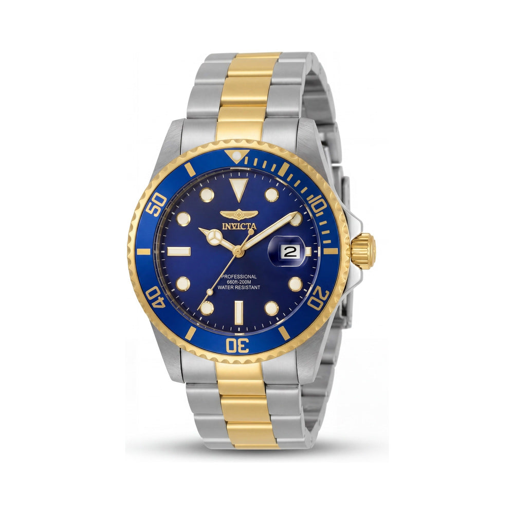 Invicta 33268 Reloj de buceo para hombre con movimiento de cuarzo, caja de 42 mm, acero inoxidable bicolor dorado, esfera azul, resistencia al agua de 200 m