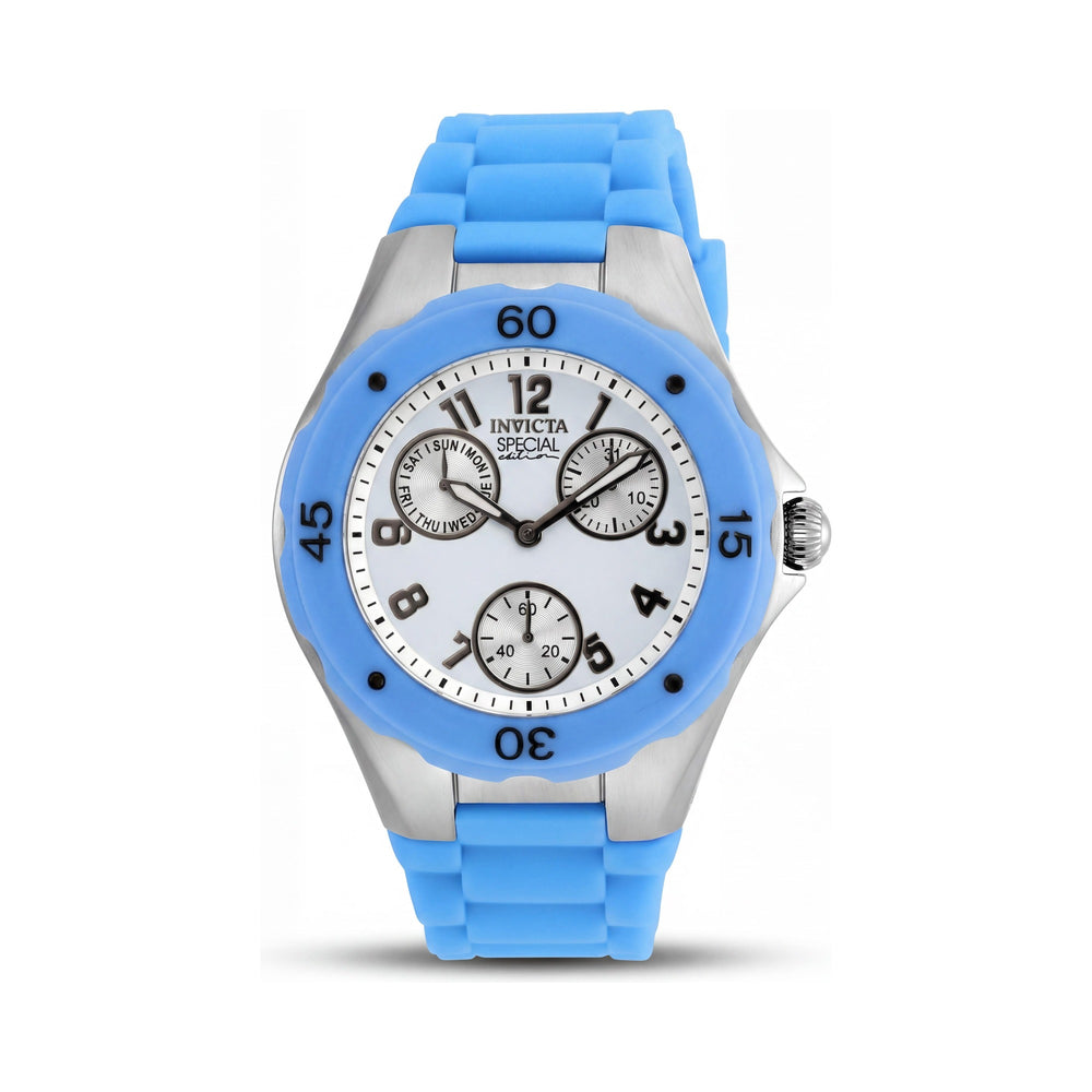 Reloj de acero inoxidable Invicta para mujer Angel IN-18795, cuarzo japonés, 38 mm, azul claro y blanco