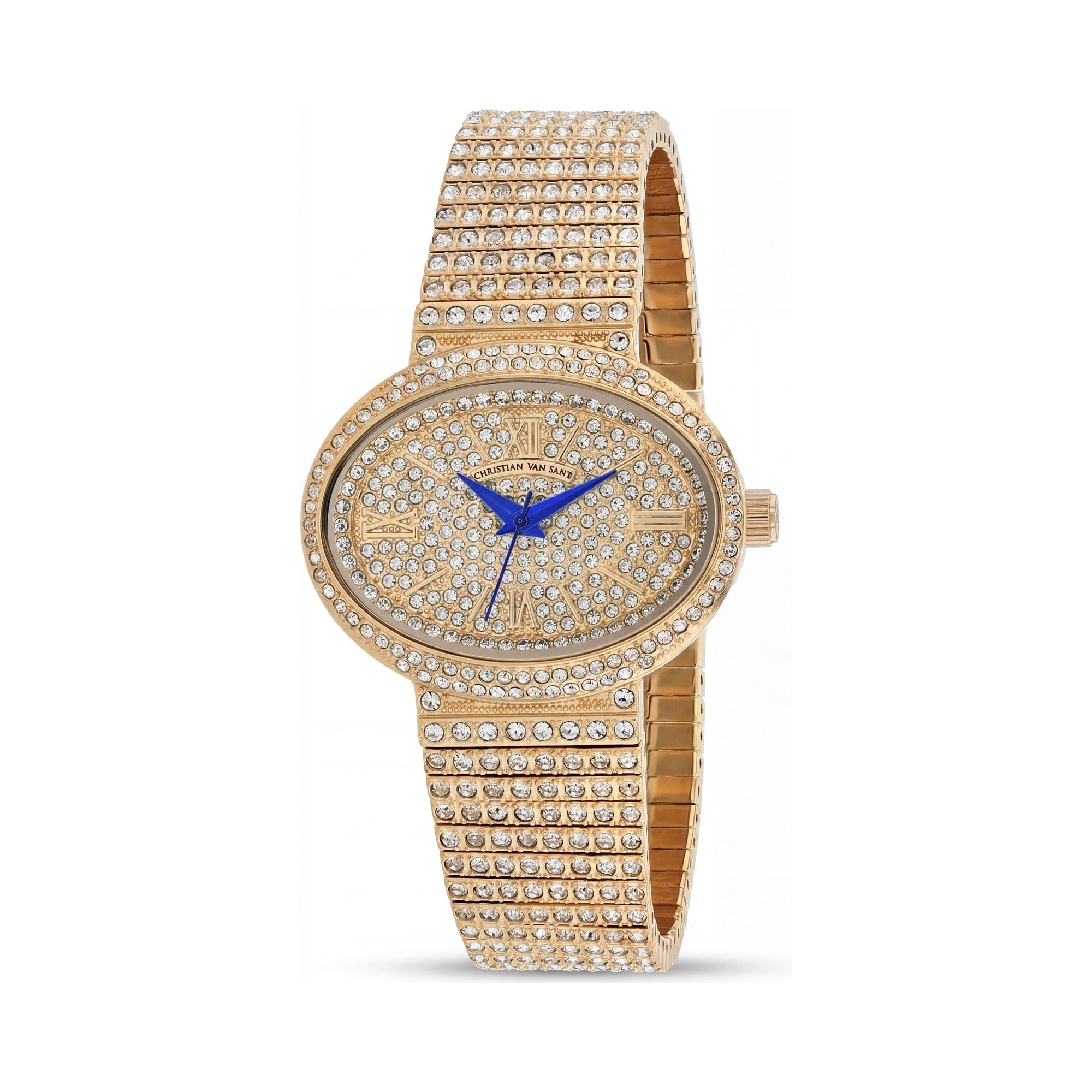 Reloj Christian Van Sant de cuarzo para mujer con bisel rosa, cristales, esfera oro rosa y correa de acero inoxidable, Photo 1