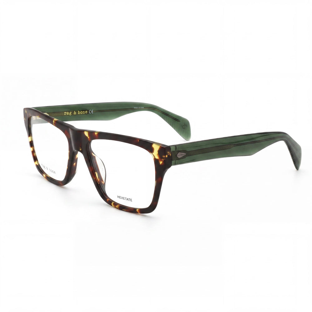 rag & bone Men's Casual Style Eyeglasses with Brown Havana Green Plastic Frame, 54mm Lens, 17mm Bridge, 145mm Temple