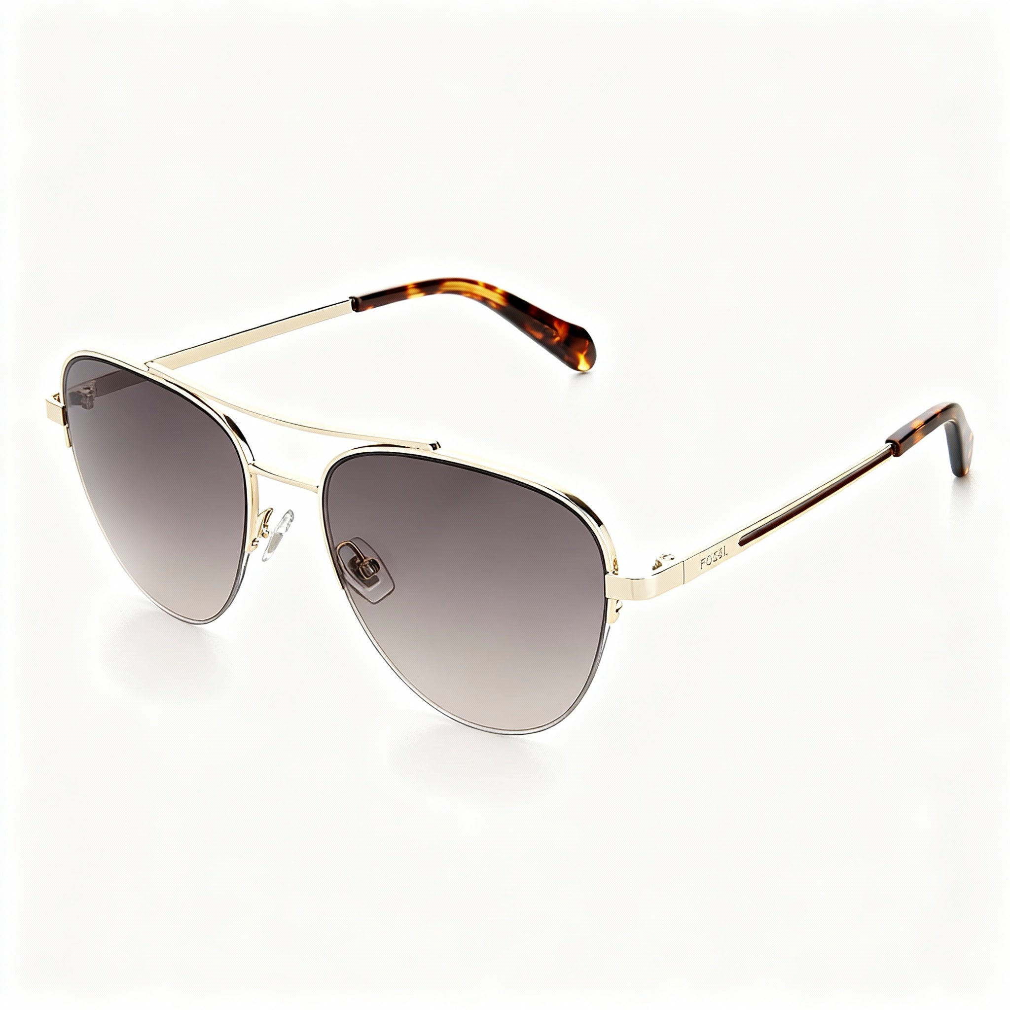 Fossil Fos 2106/G/S Women's Aviator Sunglasses, Gold Alloy Steel Frame, Gold/Brown Gradient Non-Polarized, 54mm
