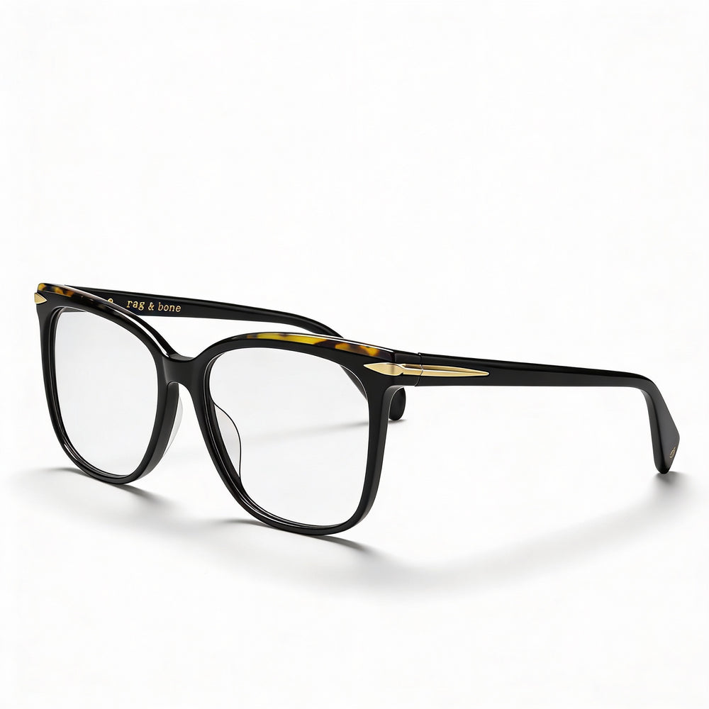 rag & bone Rnb 3024 Women's Black Metal Frame Eyeglasses with Clear Polycarbonate Lenses, Size 53mm