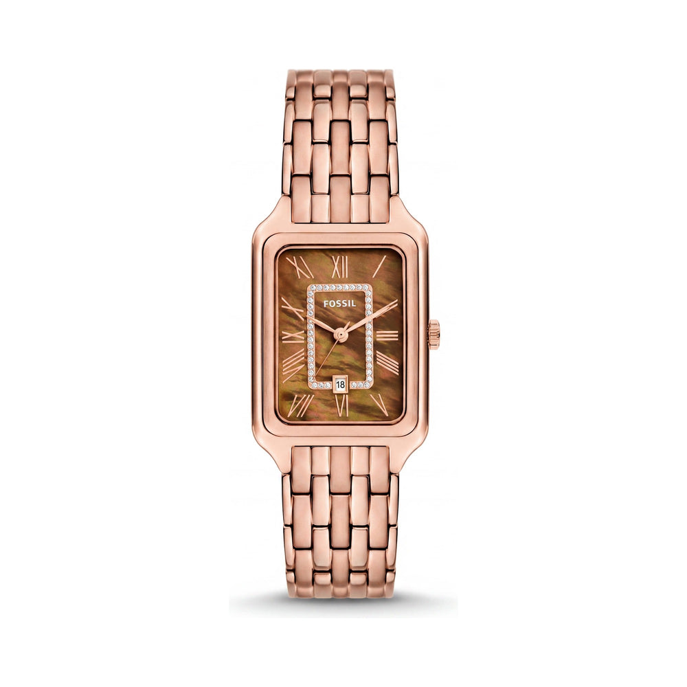 Reloj Fossil Classic para mujer, de acero inoxidable en tono oro rosa, con números romanos, 26 mm y esfera color chocolate.