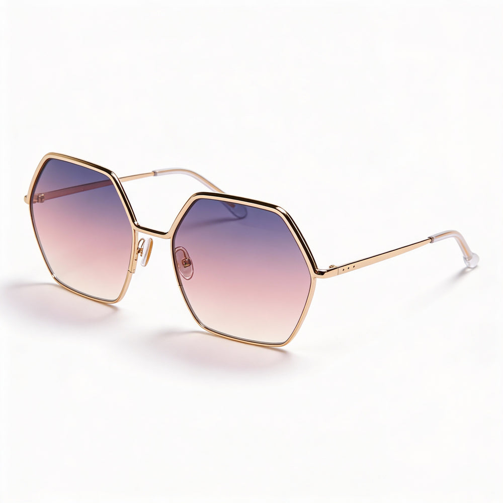 Isabel Marant Thin Metal Edgy Women's Stainless Steel Rose Gold Grey UV Protected Sunglasses with Purple Lenses 59mm