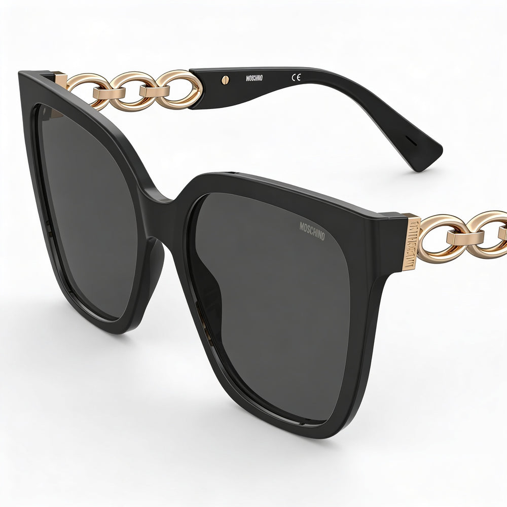 Gafas de sol Moschino MOS098/S para mujer, estilo casual, de plástico, 100 % UV, no polarizadas, color negro y gris oscuro, talla 55/18