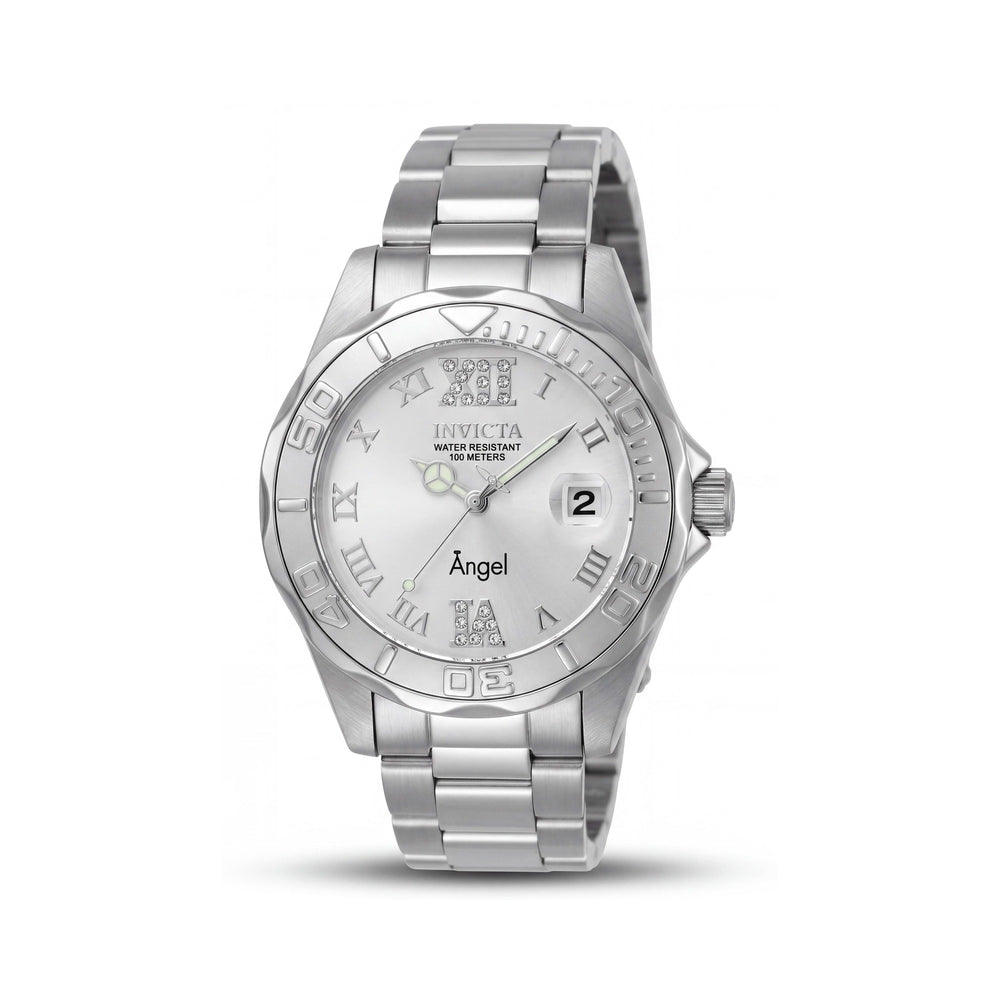 Invicta Reloj Analógico de Cuarzo Angel 14396 para Mujer, de Acero Inoxidable Tono Plateado con Esfera Acentuada con Cristales, 38 mm