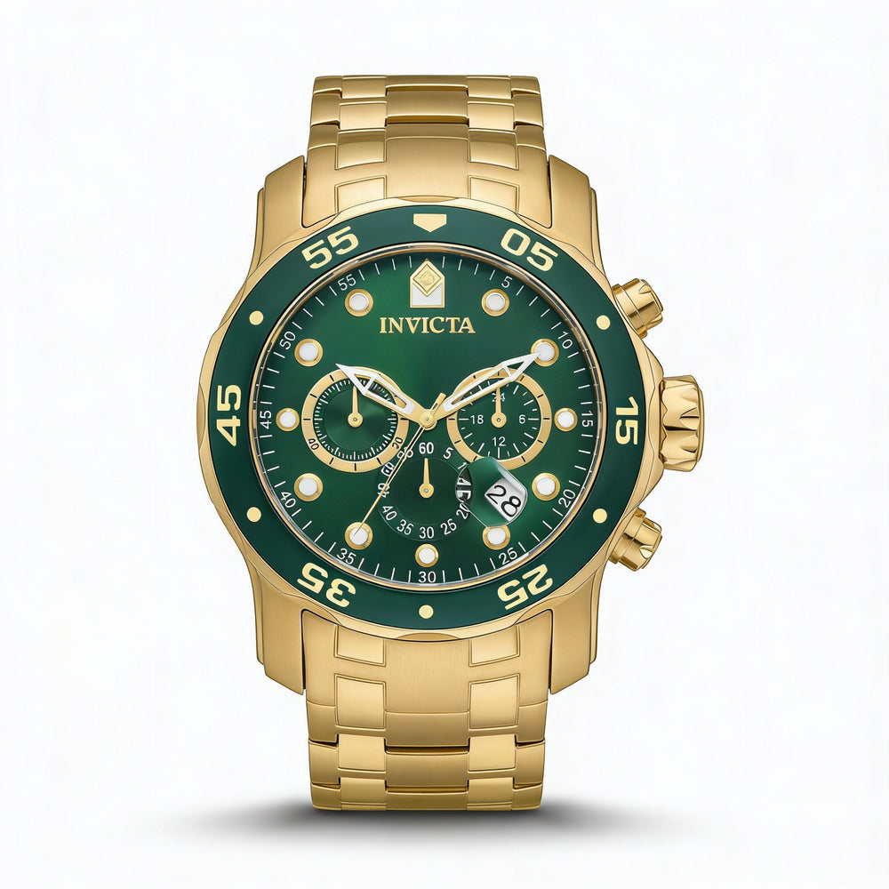 Invicta Pro Diver - SCUBA Chronograph Unisex Gold Stainless Steel Green Dial 48mm Water-Resistant Glow In The Dark