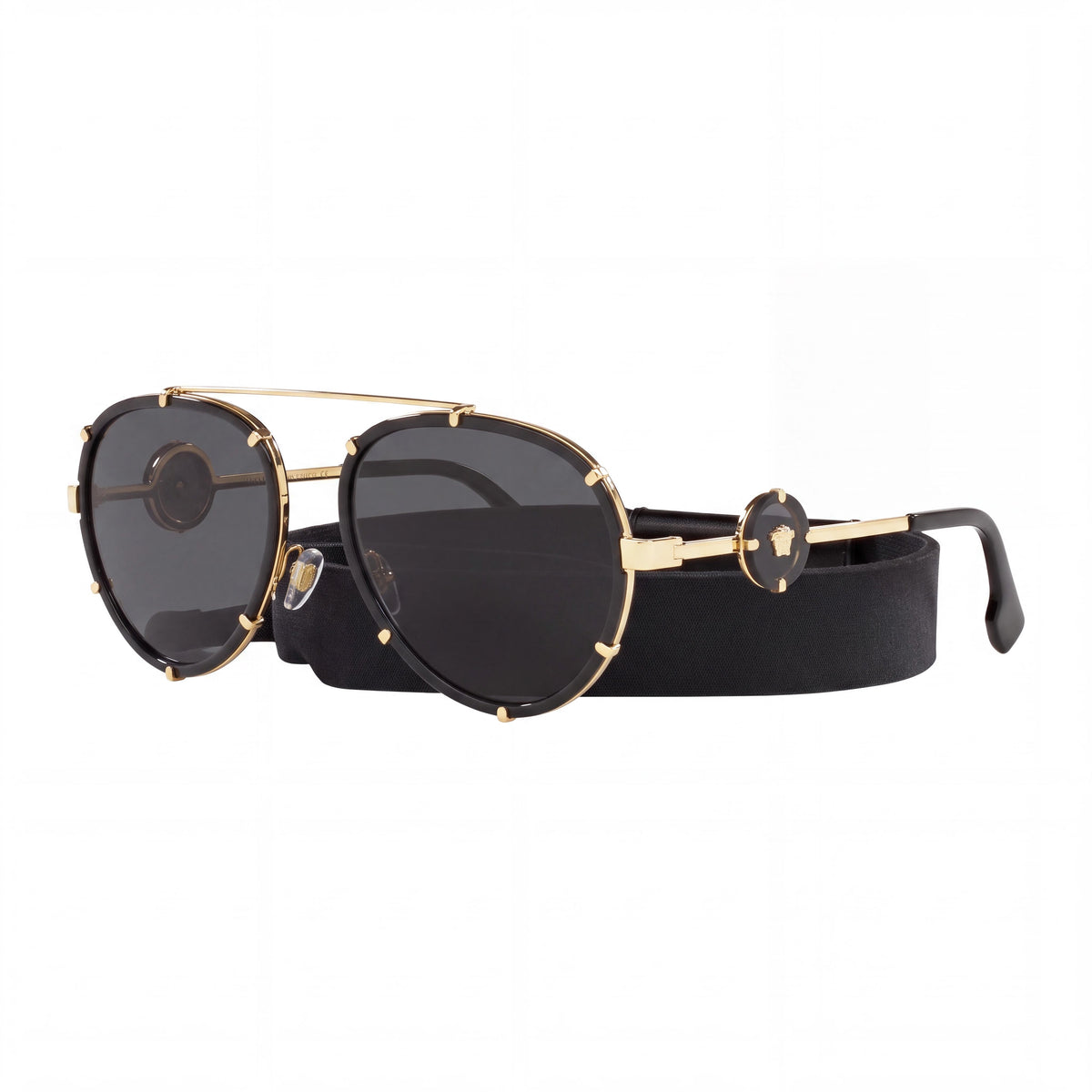 Versace VE 2232 Vintage ICON Women's Black Plastic Rectangular Pilot Dark Grey Lenses 61mm Sunglasses, Photo 1