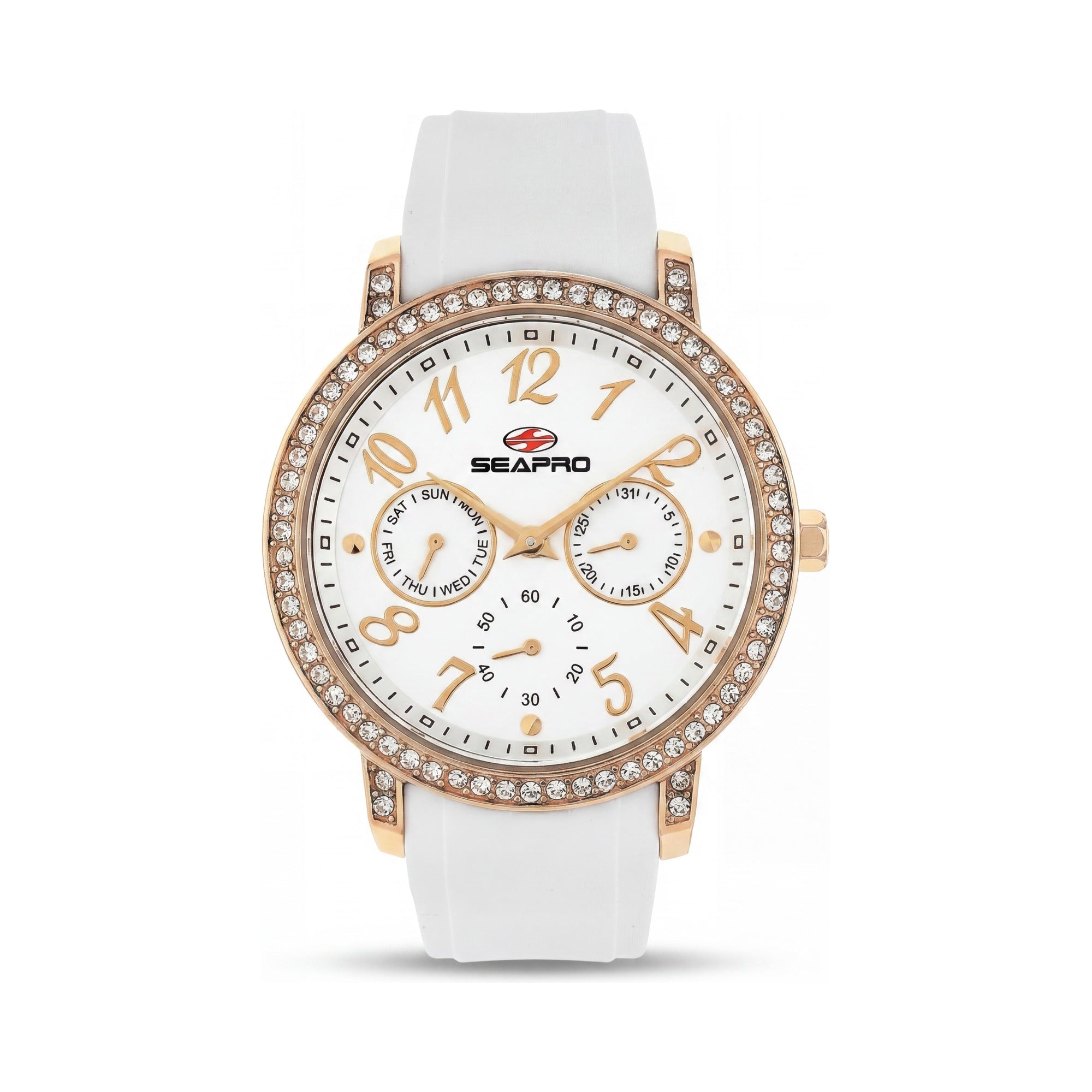 Seapro Women's Quartz Movement Analog Display Watch with Silver Silicone Strap, 50M Water Resistant, 37mm Case, Photo 1
