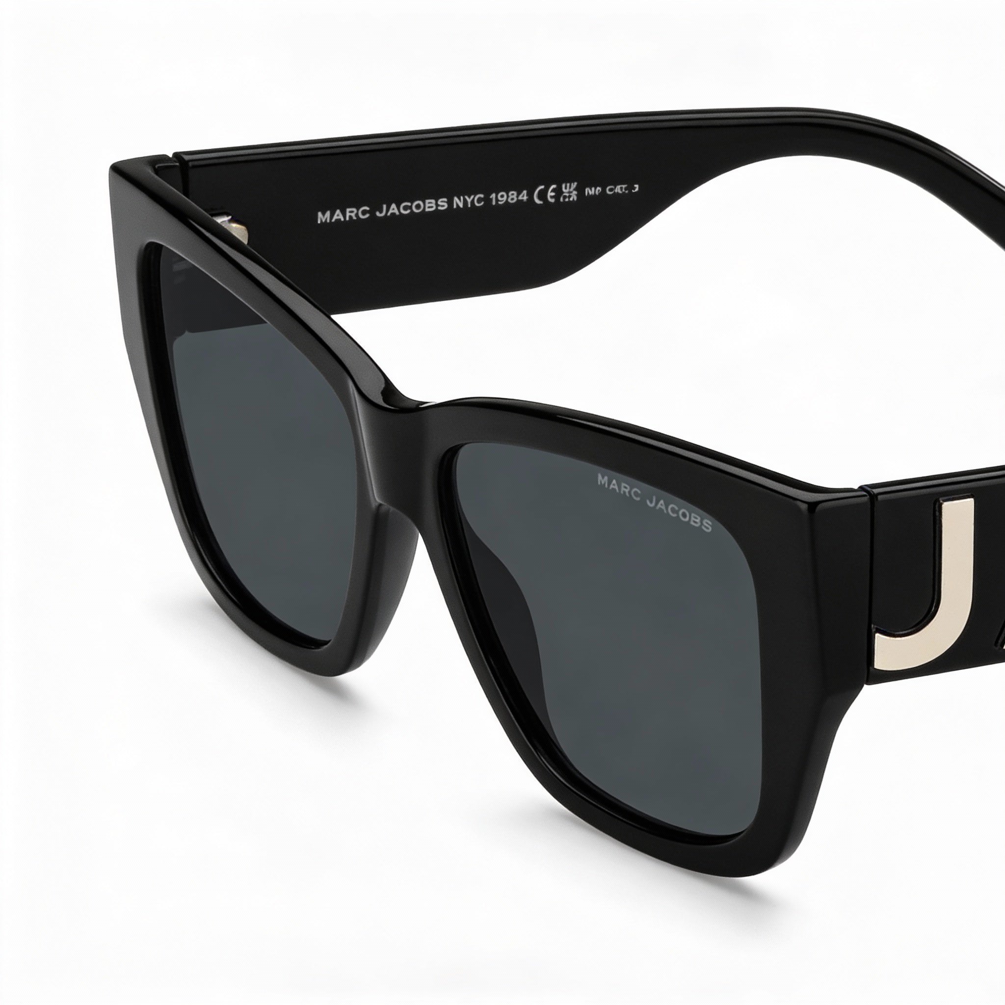 Marc Jacobs Marc 695/S Unisex Square Acetate Sunglasses with Black White Frame and Grey Lenses 55-16-145, Photo 2