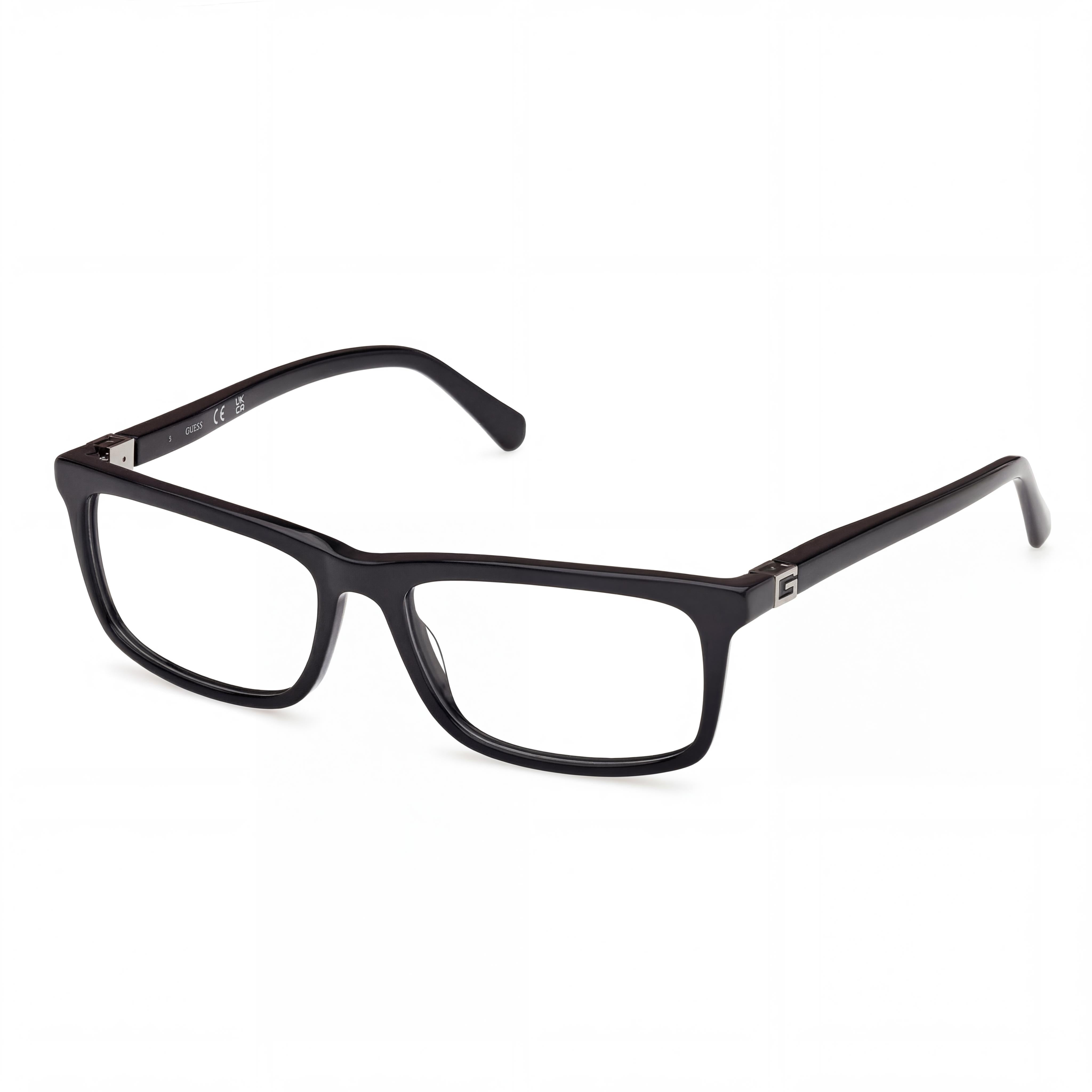 Guess Gu50190 Unisex Eyeglasses with Shiny Black Plastic Frame, Transparent Lenses, 58mm Lens Width, Photo 1