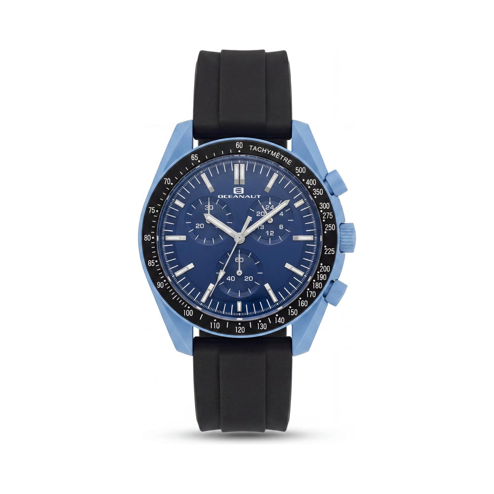 Reloj Oceanaut para hombre con esfera azul, caja de plástico, correa de cuero, movimiento de cuarzo, resistente al agua hasta 50 m.