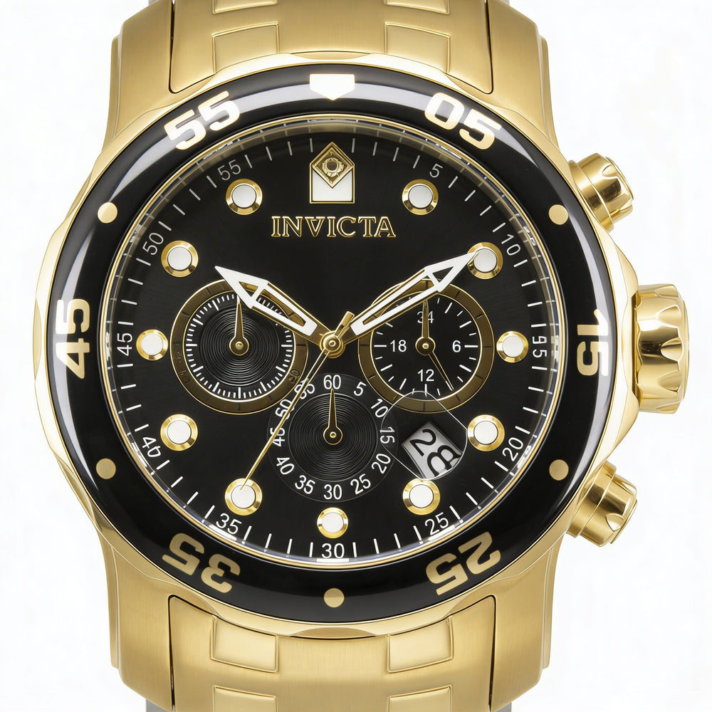 Reloj deportivo Invicta Diving Sport para hombre, de acero inoxidable dorado y negro, con cronógrafo luminoso, resistente al agua hasta 200 m, 48 mm