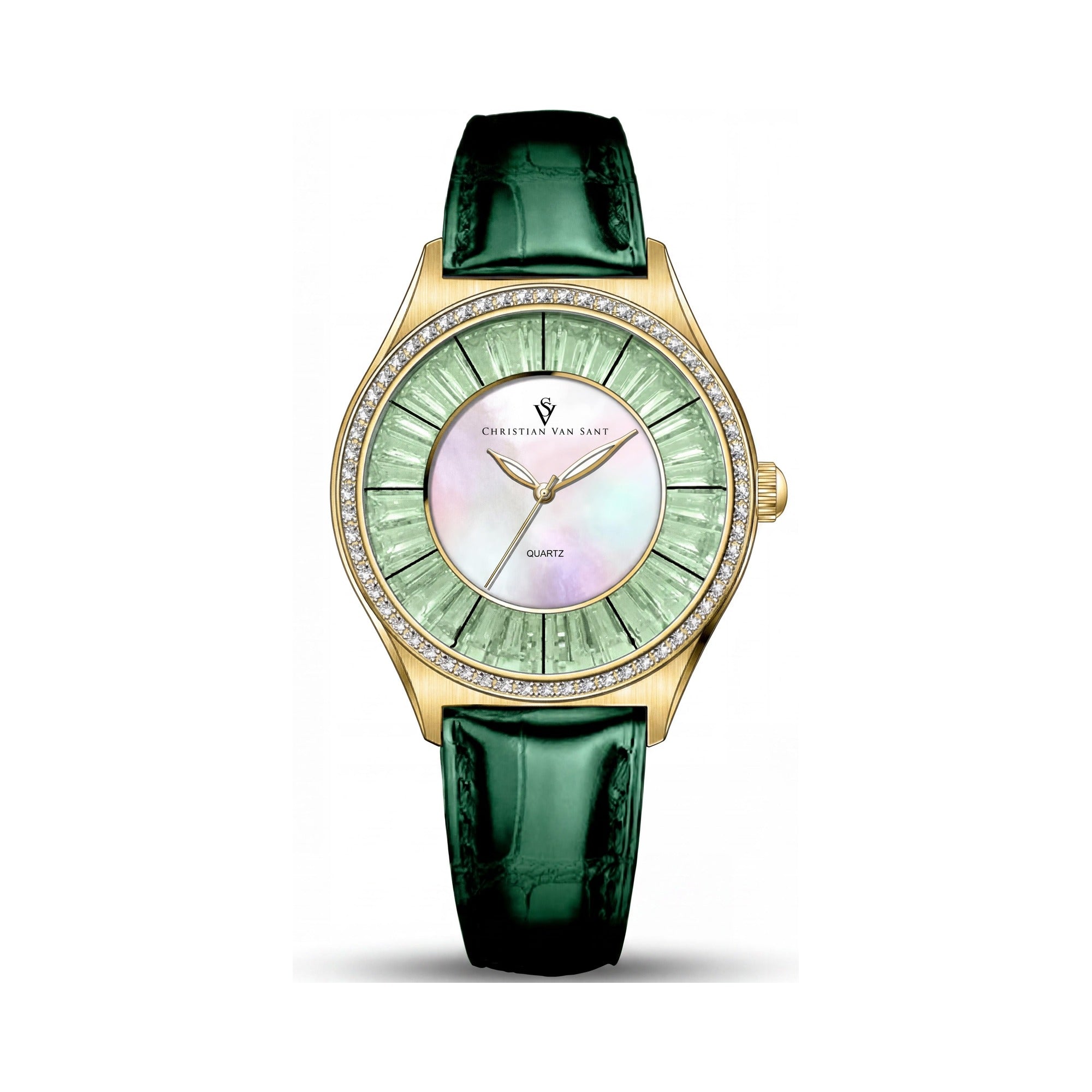 Christian Van Sant Quartz Movement Women's Mother of Pearl Dial Leather Strap Water Resistant Watch, Photo 1