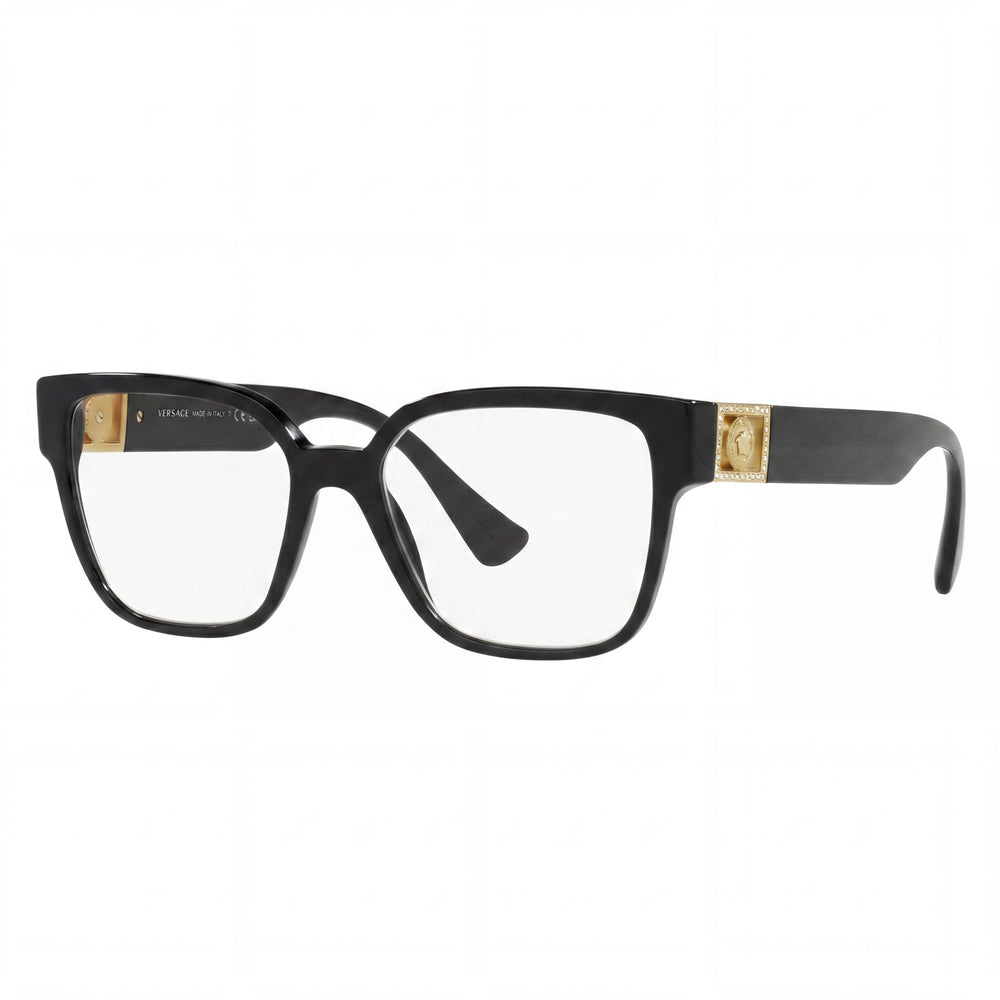 Gafas Versace Ve 3329b Cuadradas de Acetato de Montura Completa Negras con Logotipo Dorado para Mujer con Lentes de Demostración 54mm