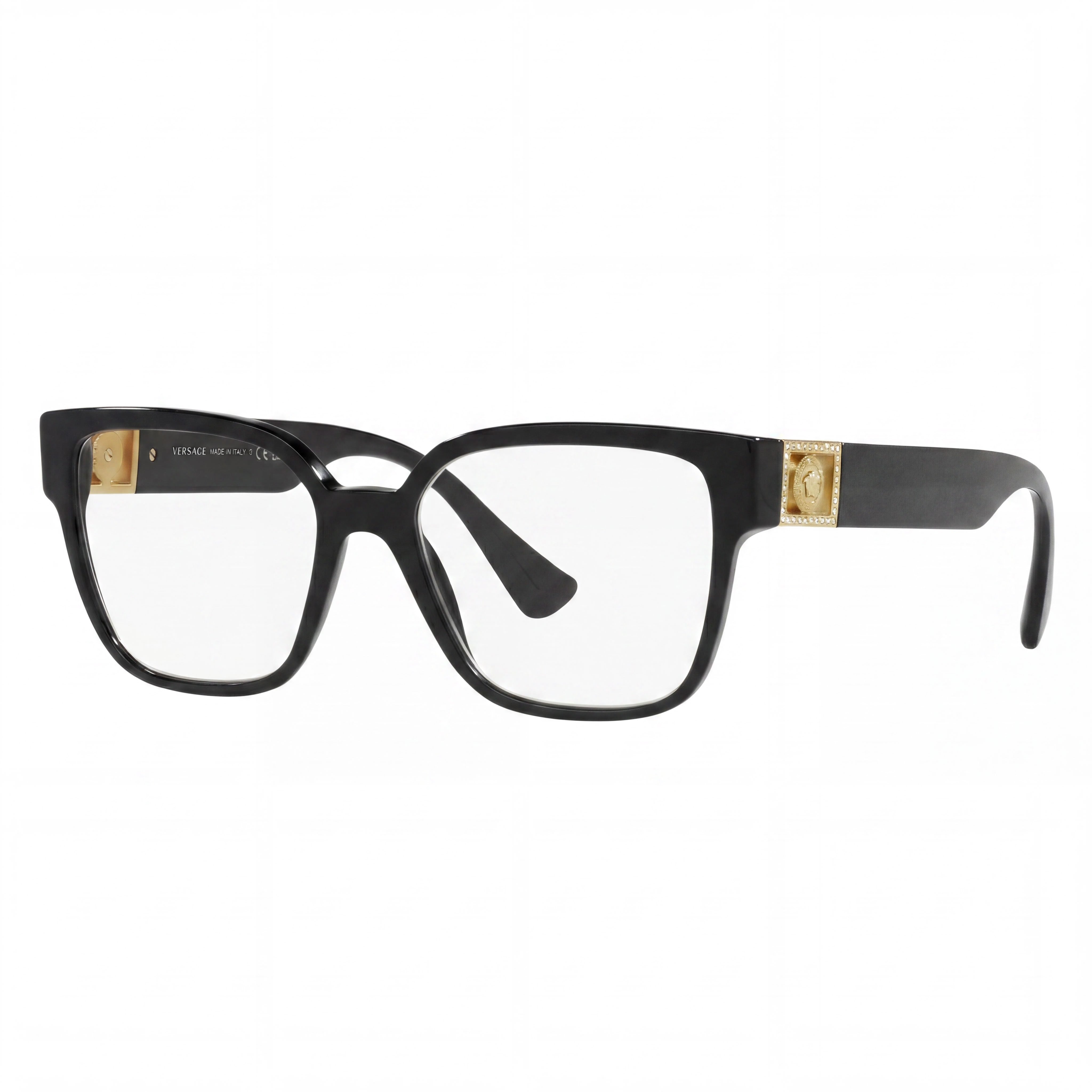 Gafas Versace Ve 3329b Cuadradas de Acetato de Montura Completa Negras con Logotipo Dorado para Mujer con Lentes de Demostración 54mm, Photo 1