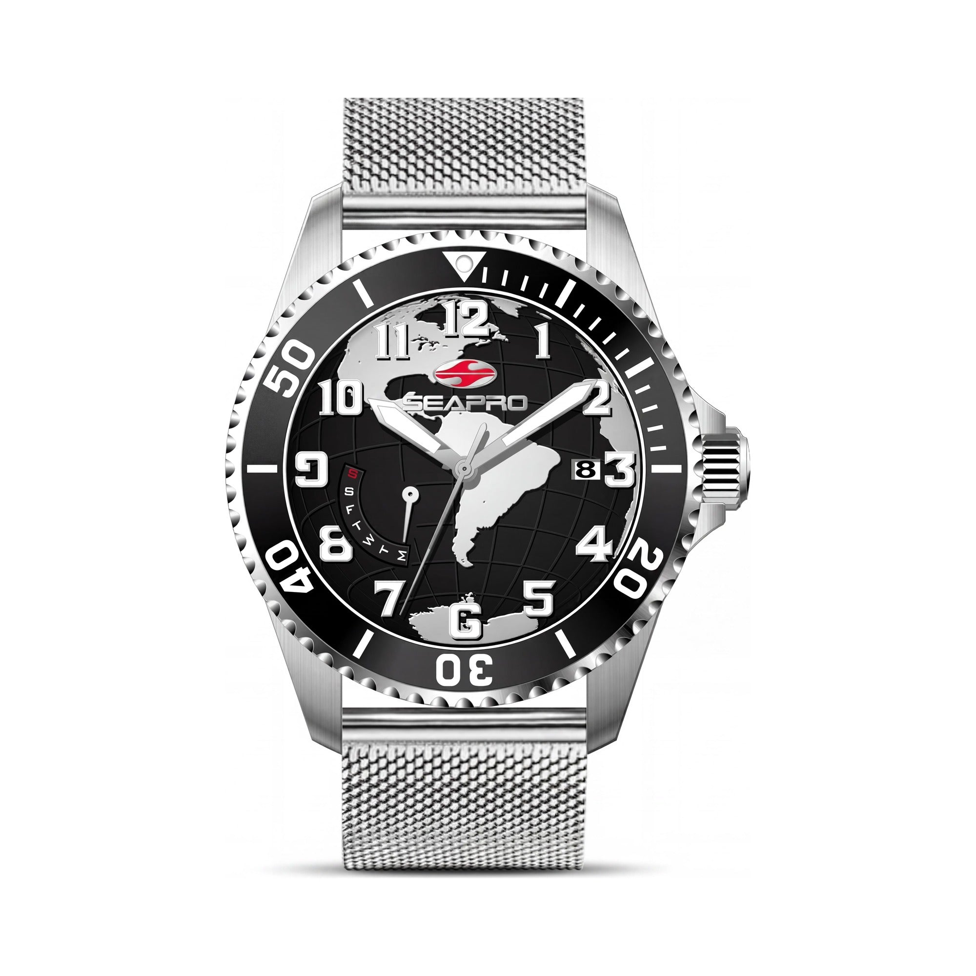 Reloj Seapro de acero inoxidable negro resistente al agua con movimiento de cuarzo para hombre, Photo 1