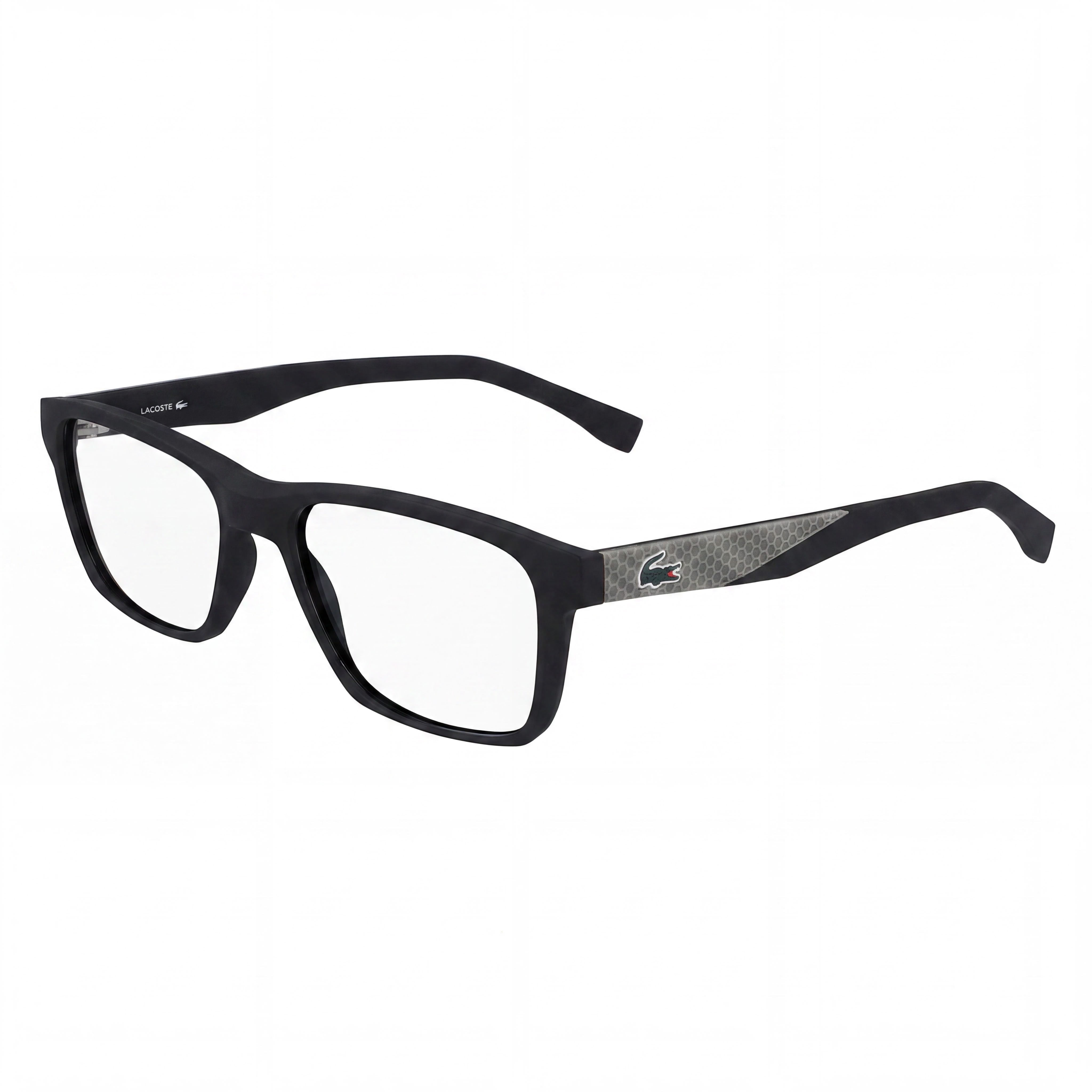 Montura oftálmica negra mate casual Lacoste para hombre con lentes de plástico transparentes Ancho de la lente 54 mm Ancho del puente 17 mm Longitud de la patilla 150 mm, Photo 1