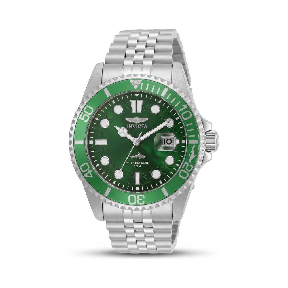 Invicta Pro Diver 30611 Reloj de cuarzo para hombre, acero inoxidable plateado, esfera verde, resistente al agua, 43 mm
