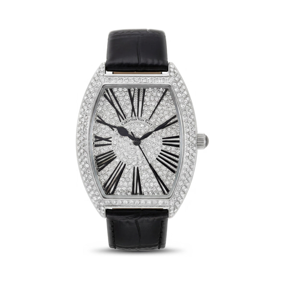 Christian Van Sant Women's Quartz Movement Silver-Tone Watch with Crystal Dial & Bezel
