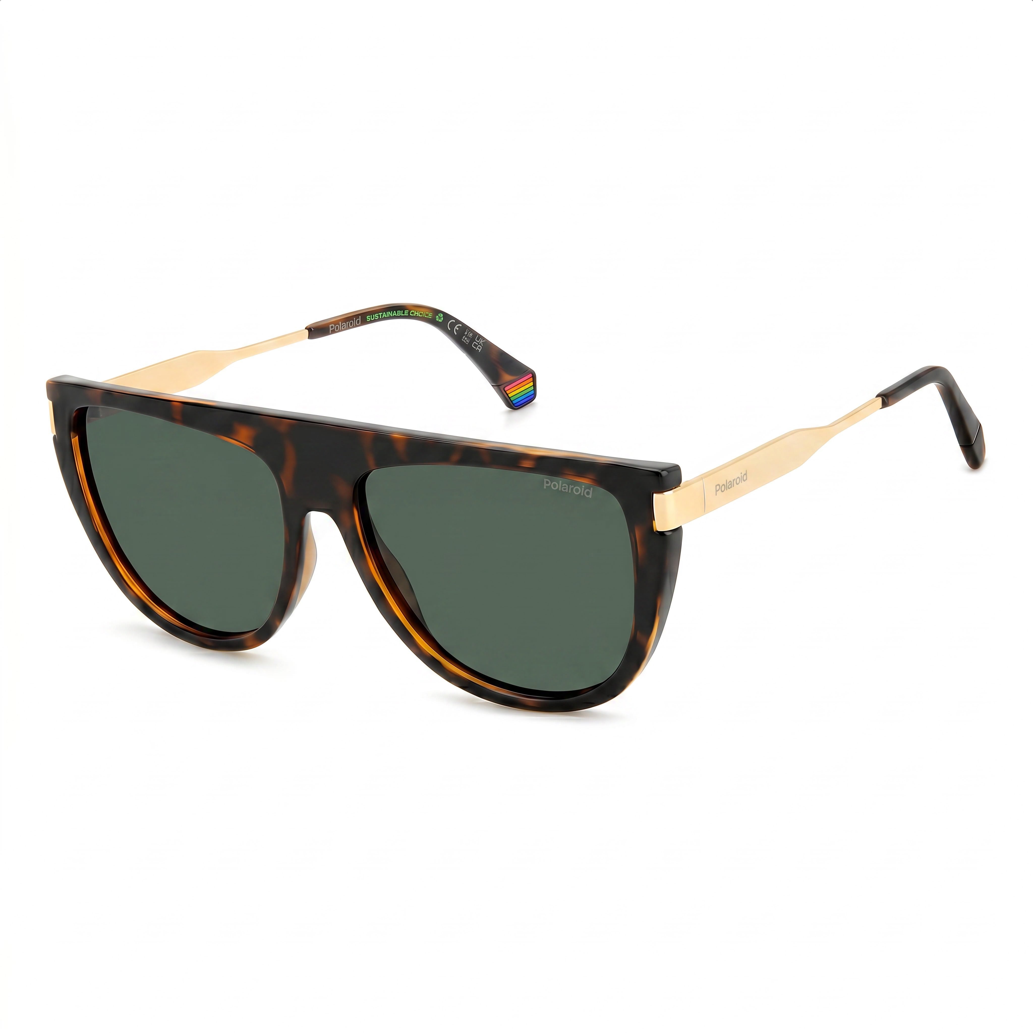 Gafas de sol polarizadas Polaroid PLD 6221/S/X de policarbonato ecológico para mujer, montura verde habano oscuro, lentes verdes de 57 mm, Photo 1
