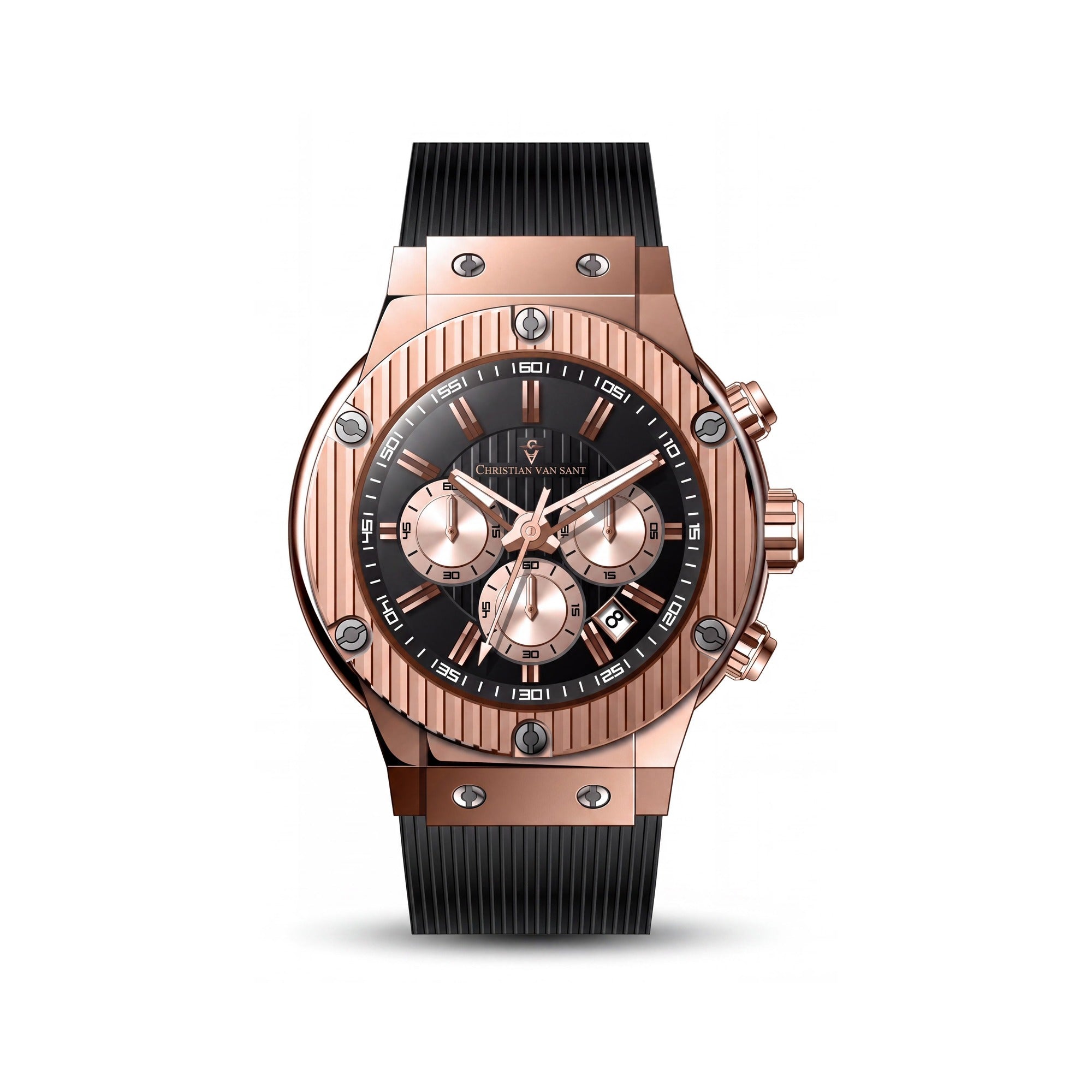 Christian Van Sant CV8146 Modern Men's Red Rubber Strap Watch with Stainless Steel Case, Water Resistant, Photo 1