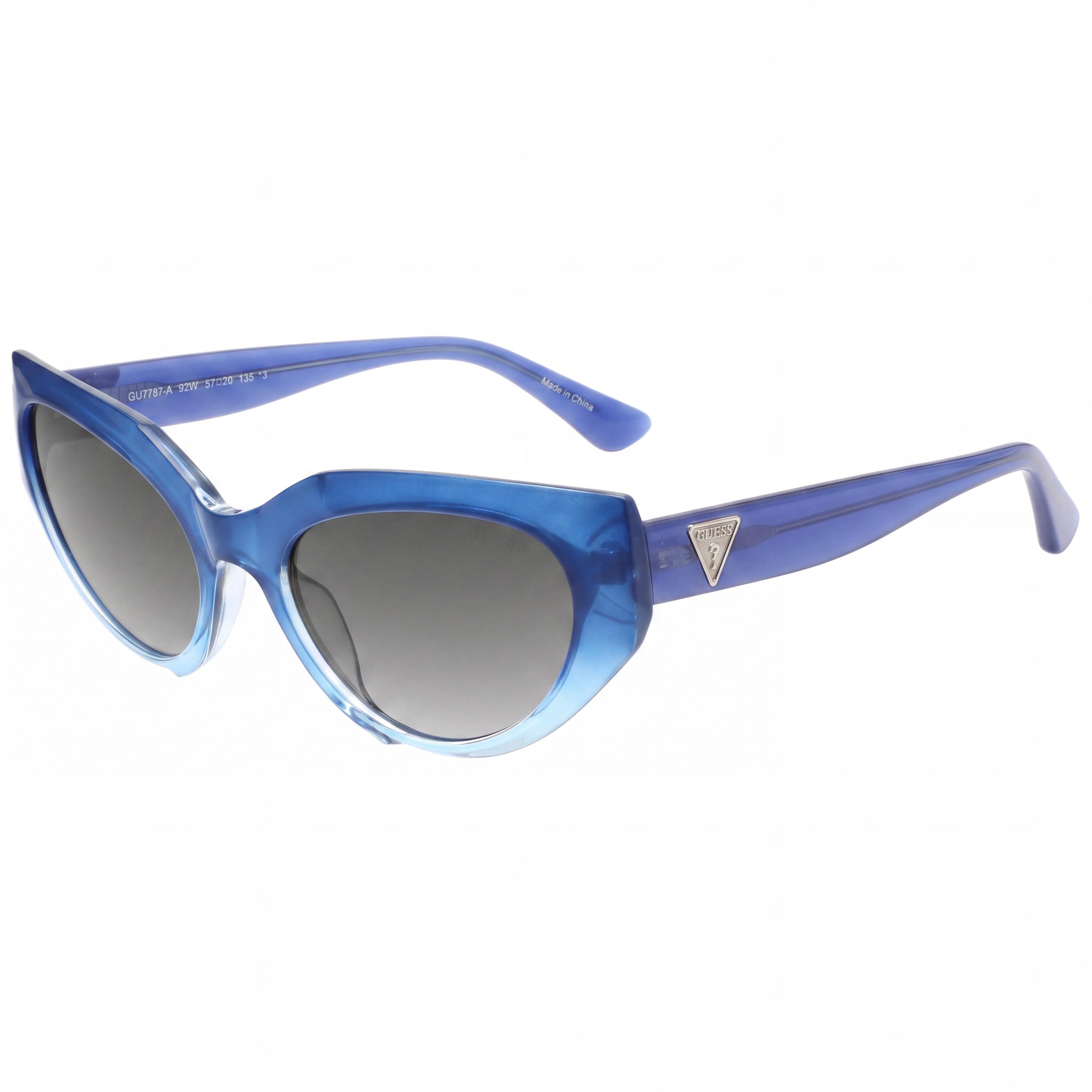 GUESS Gu7787-a Women's Blue Cat Eye Plastic Frame Sunglasses with Gradient Blue Lenses 57mm UV Protection, Photo 1