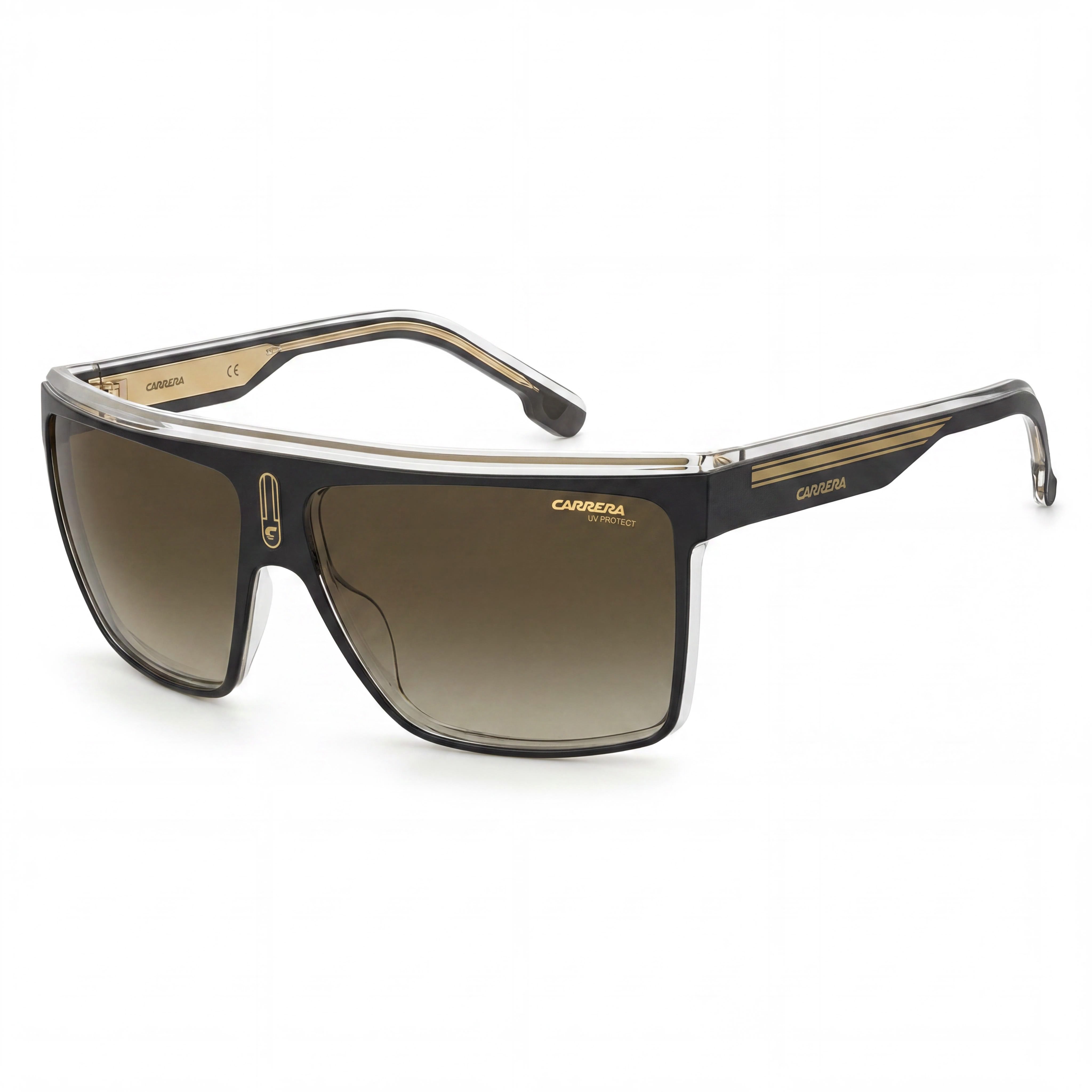 Gafas de sol Carrera 22/N para hombre, montura de poliamida con degradado marrón, protección UV, 63 mm, color negro, dorado y marrón, Photo 1