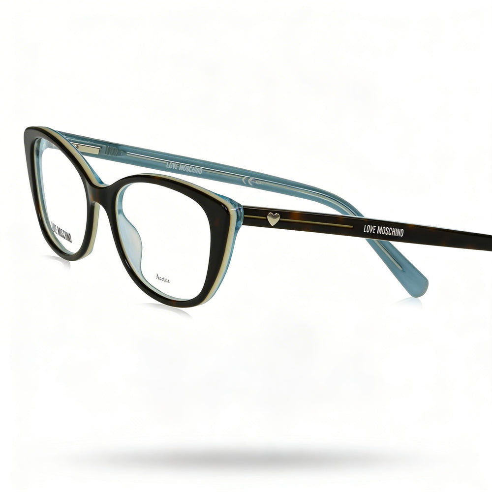 Gafas de vista Love Moschino Trilayer Heart Cat-Eye de acetato para mujer, color Havana oscuro, talla 51-17-135