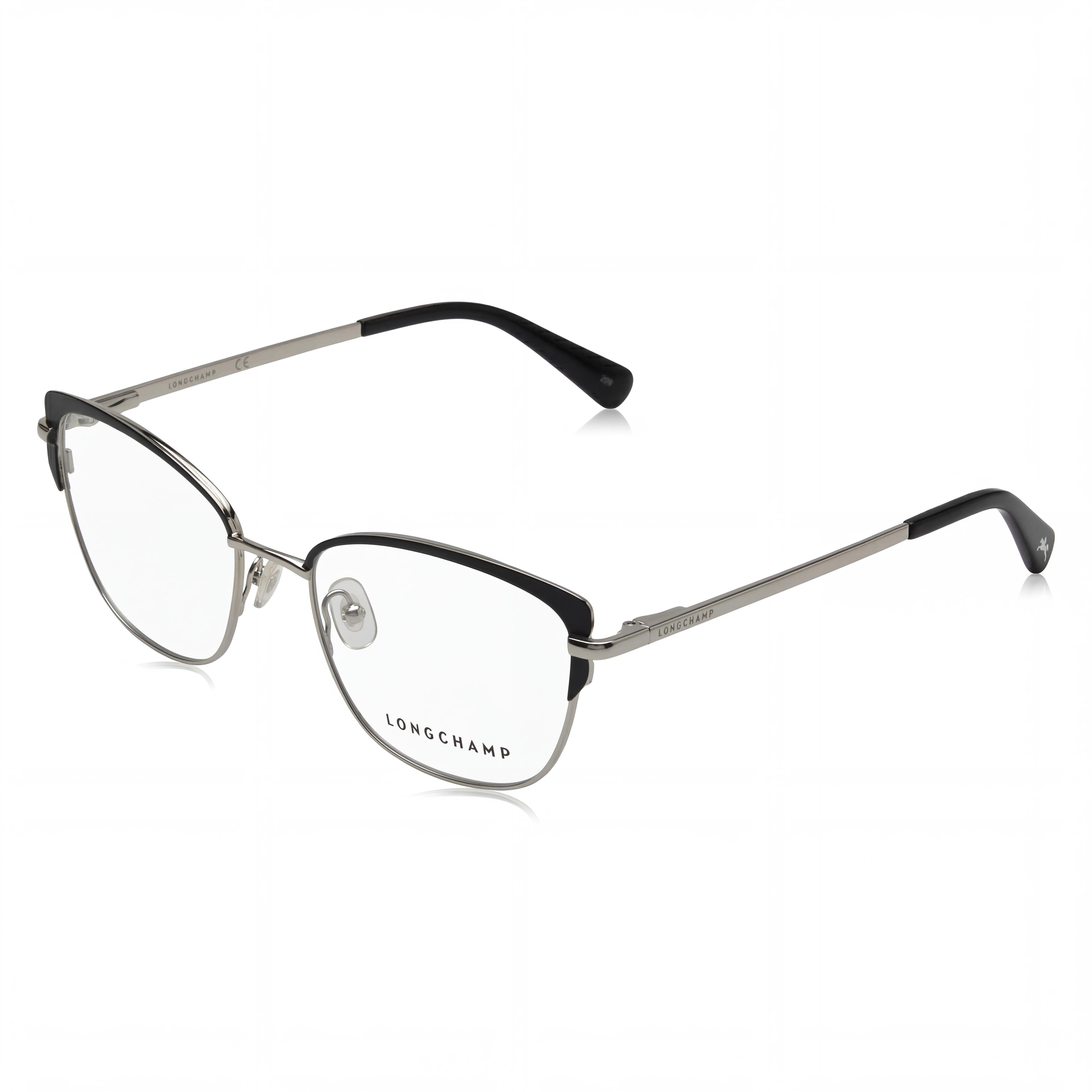 Longchamp LO2108 Women's Black Metal Cat Eye Prescription Ready Eyeglass Frames with Clear Demo Lenses 53mm, Photo 1