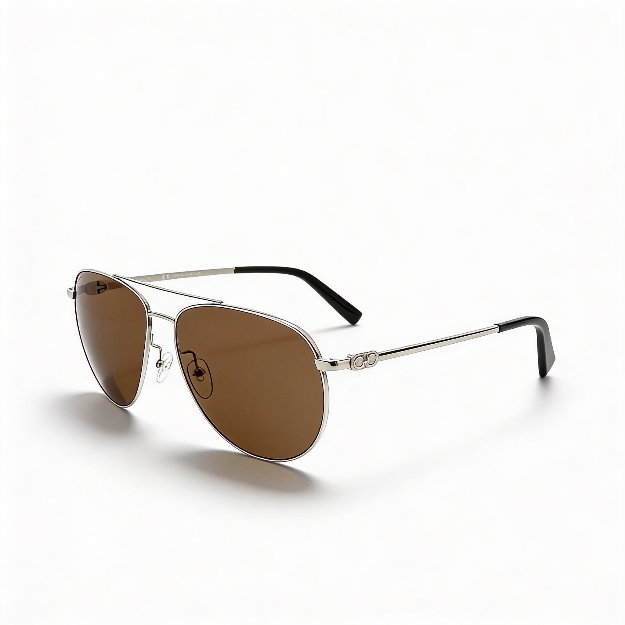 Salvatore Ferragamo Unisex Aviators Sunglasses Silver Metal Frame Brown UV Protected Lenses 60-15-140, Photo 1